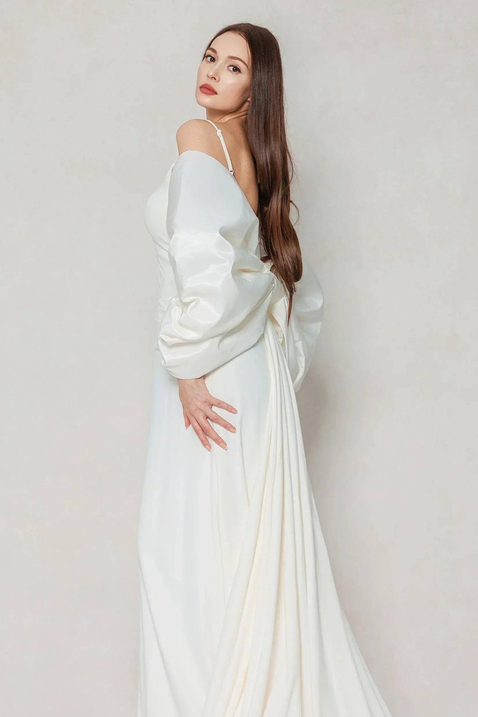 Trumpet-Mermaid Sweep-Brush Train Stretch Satin Wedding Dress CW3594