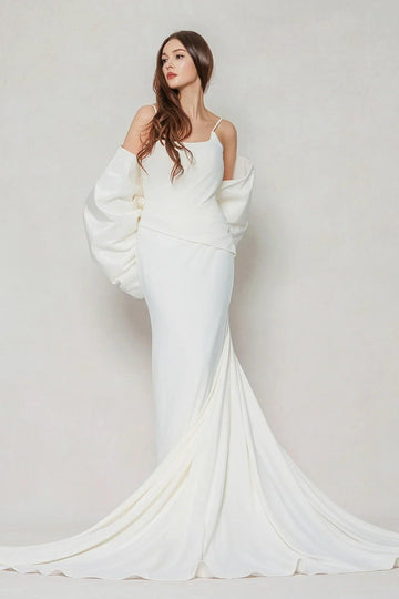 Trumpet-Mermaid Sweep-Brush Train Stretch Satin Wedding Dress CW3594