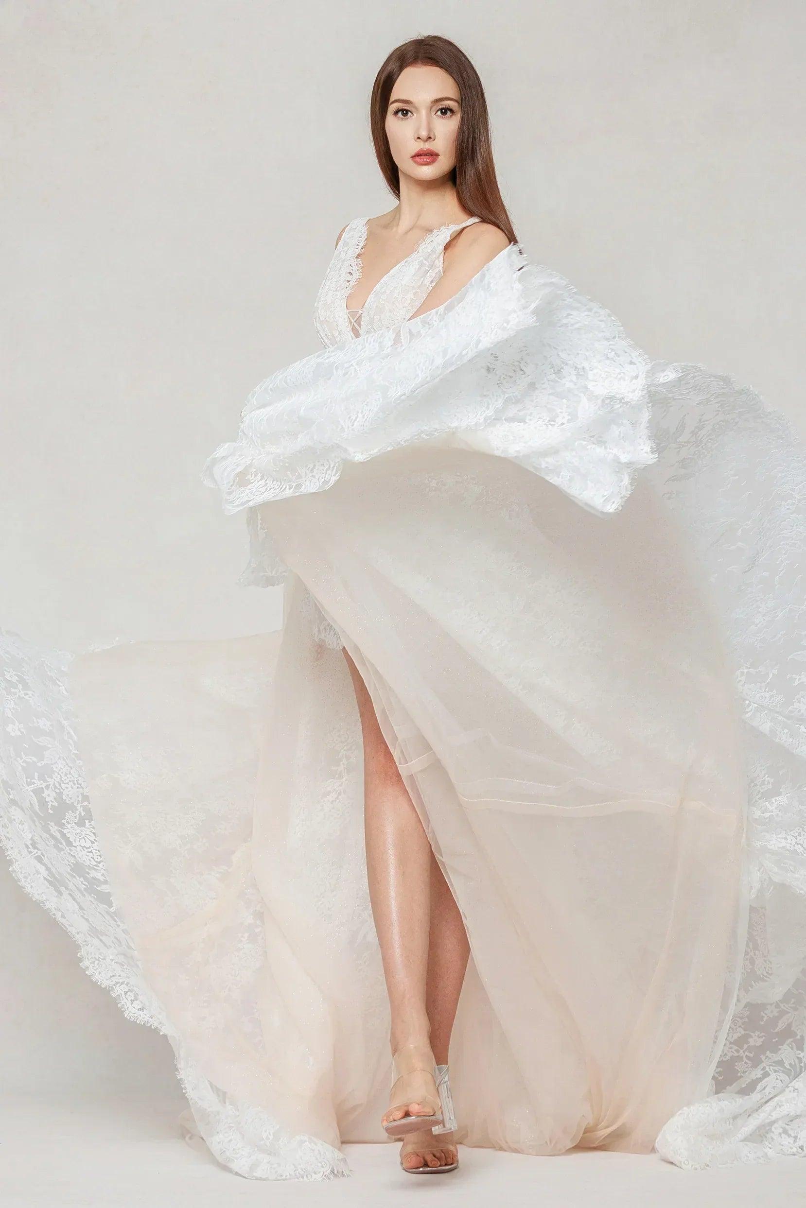 A-Line Court Train Lace Wedding Dress CW3597