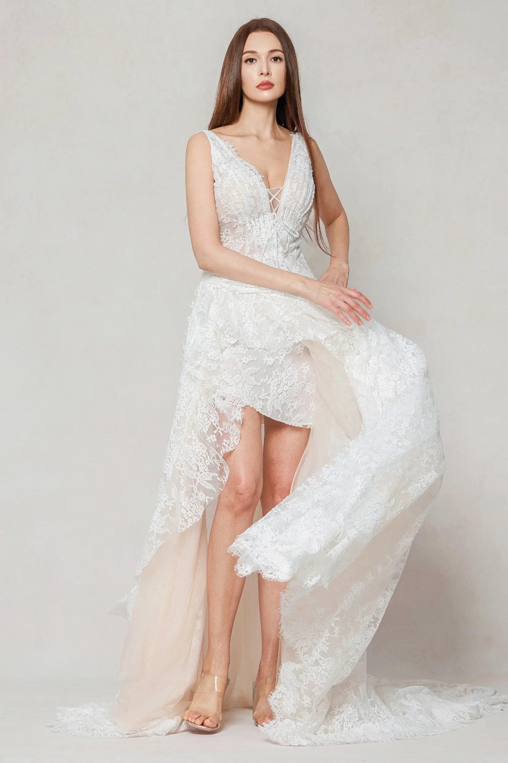 A-Line Court Train Lace Wedding Dress CW3597