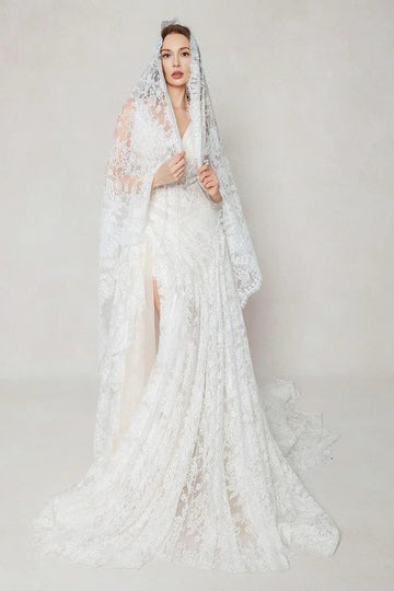 A-Line Court Train Lace Wedding Dress CW3597