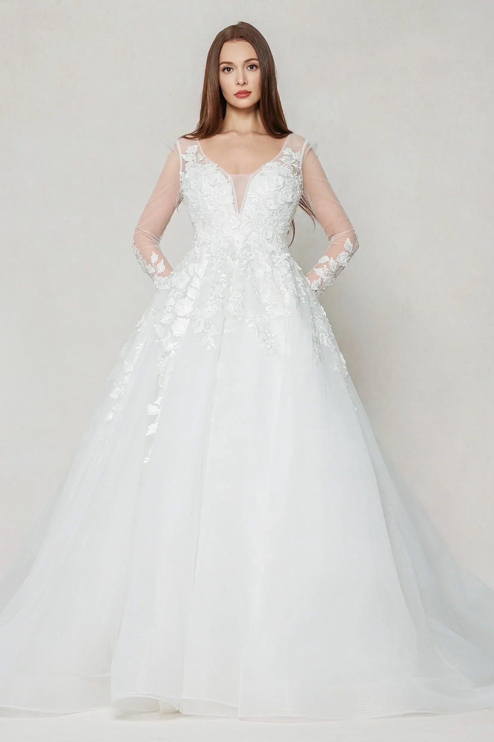 A-Line Chapel Train Tulle Wedding Dress CW3598