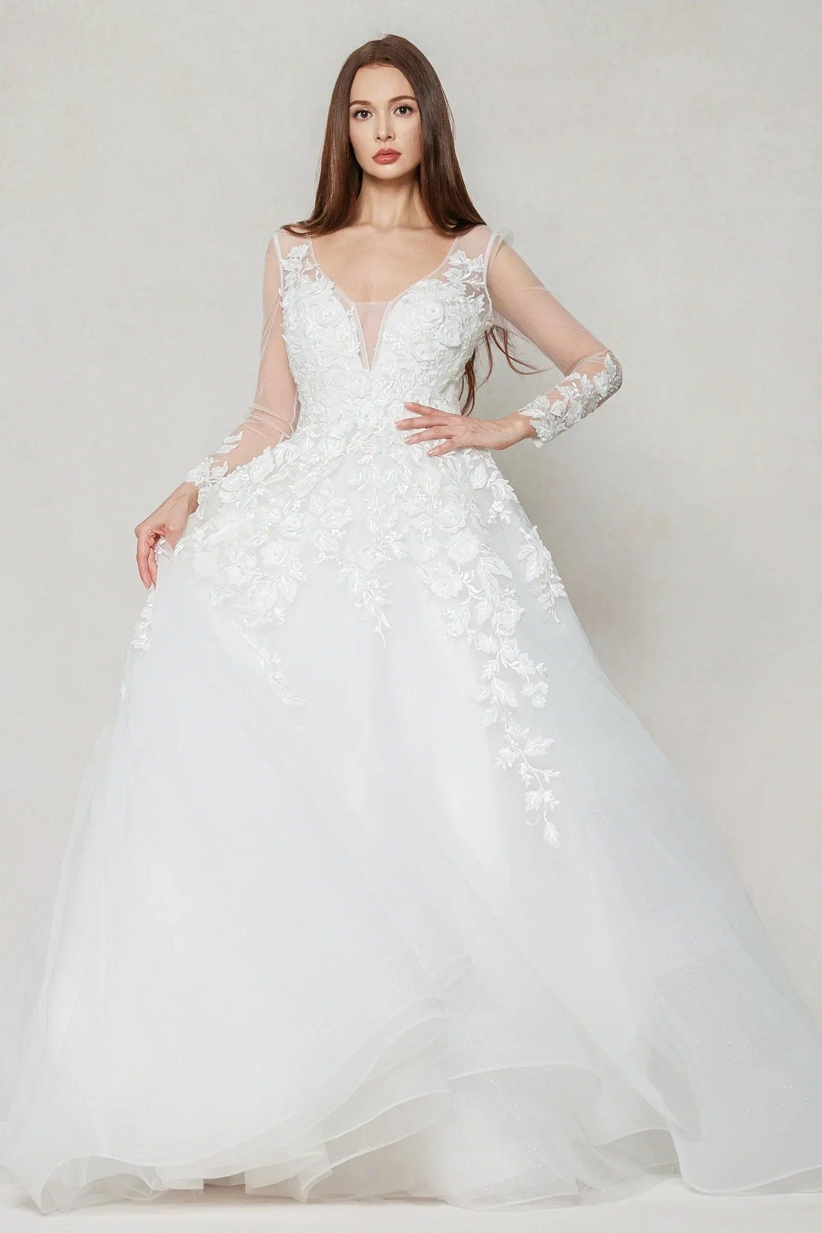 A-Line Chapel Train Tulle Wedding Dress CW3598