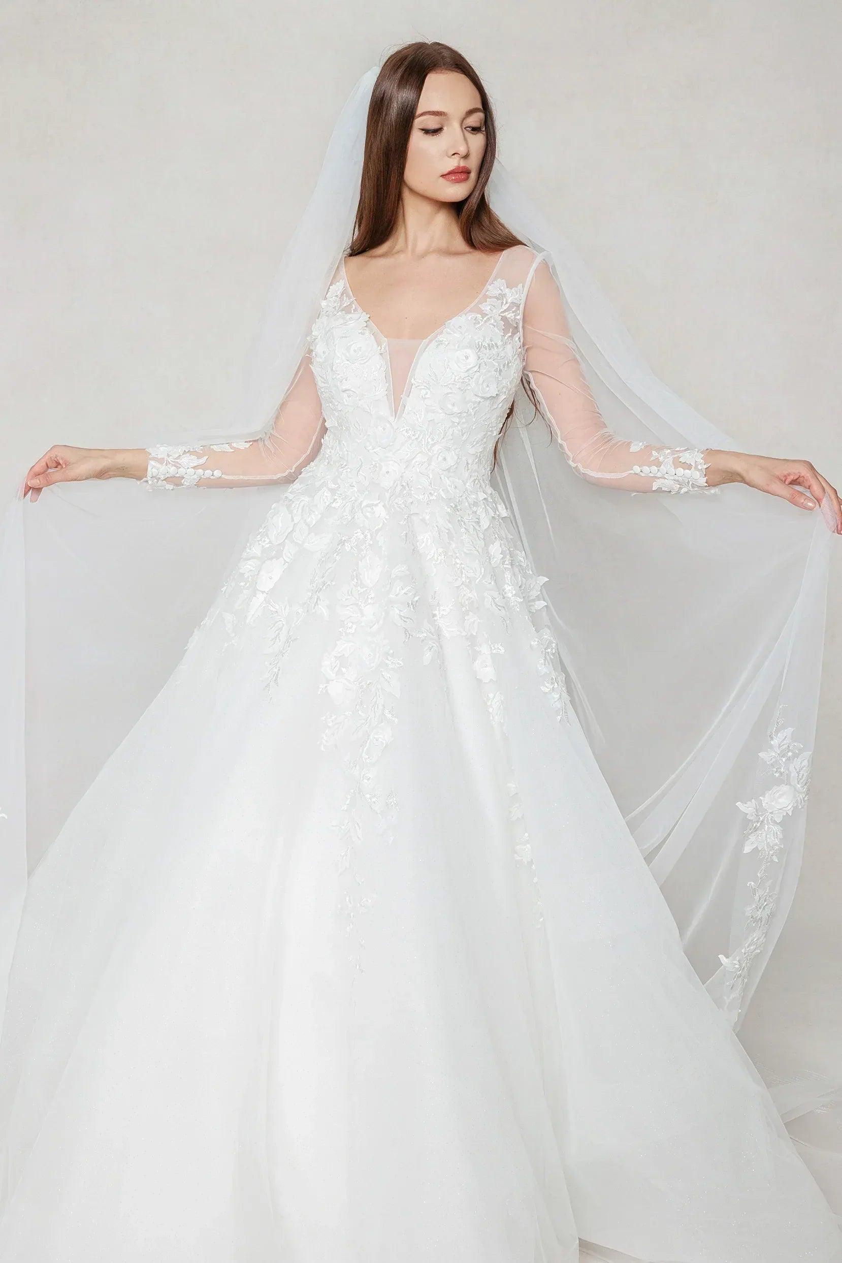 A-Line Chapel Train Tulle Wedding Dress CW3598
