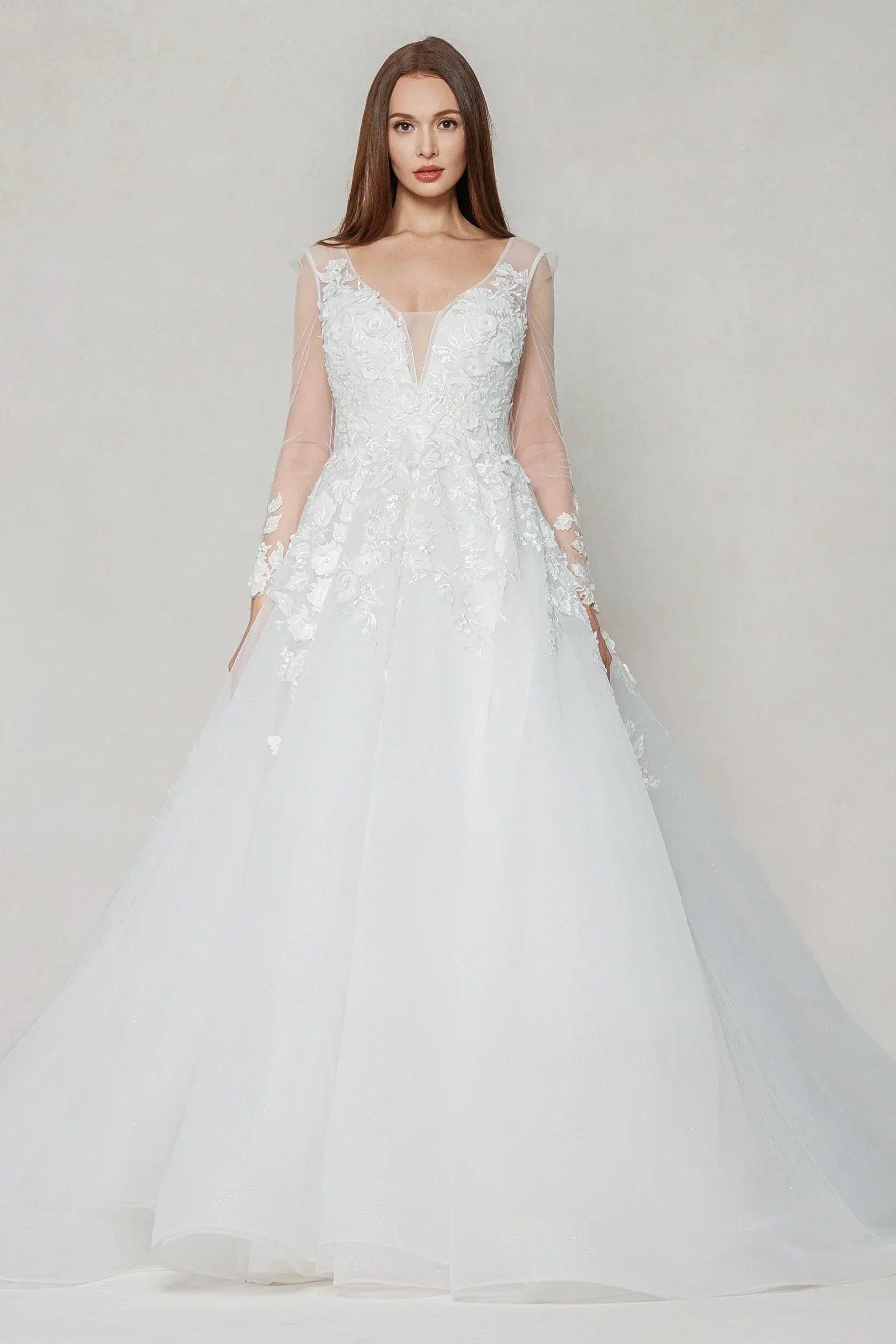A-Line Chapel Train Tulle Wedding Dress CW3598