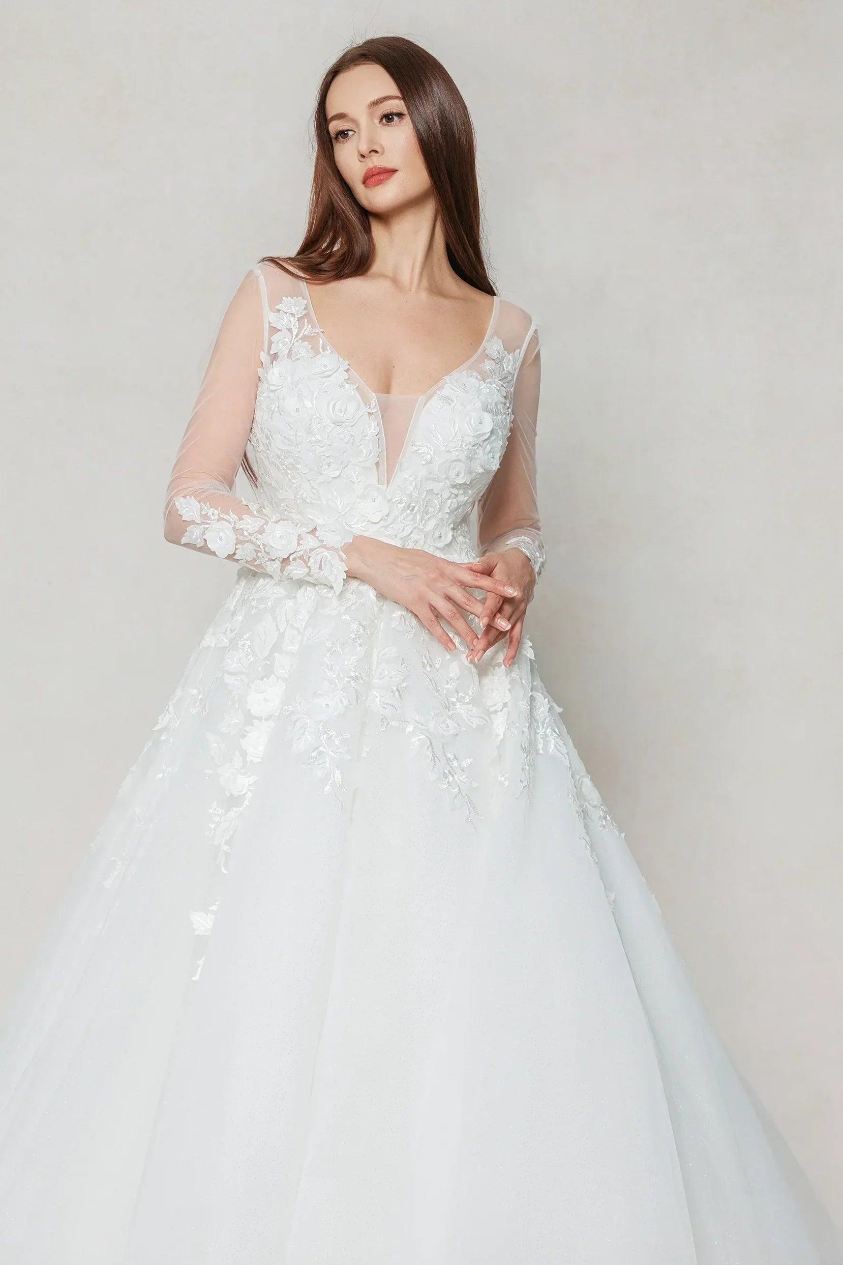 A-Line Chapel Train Tulle Wedding Dress CW3598
