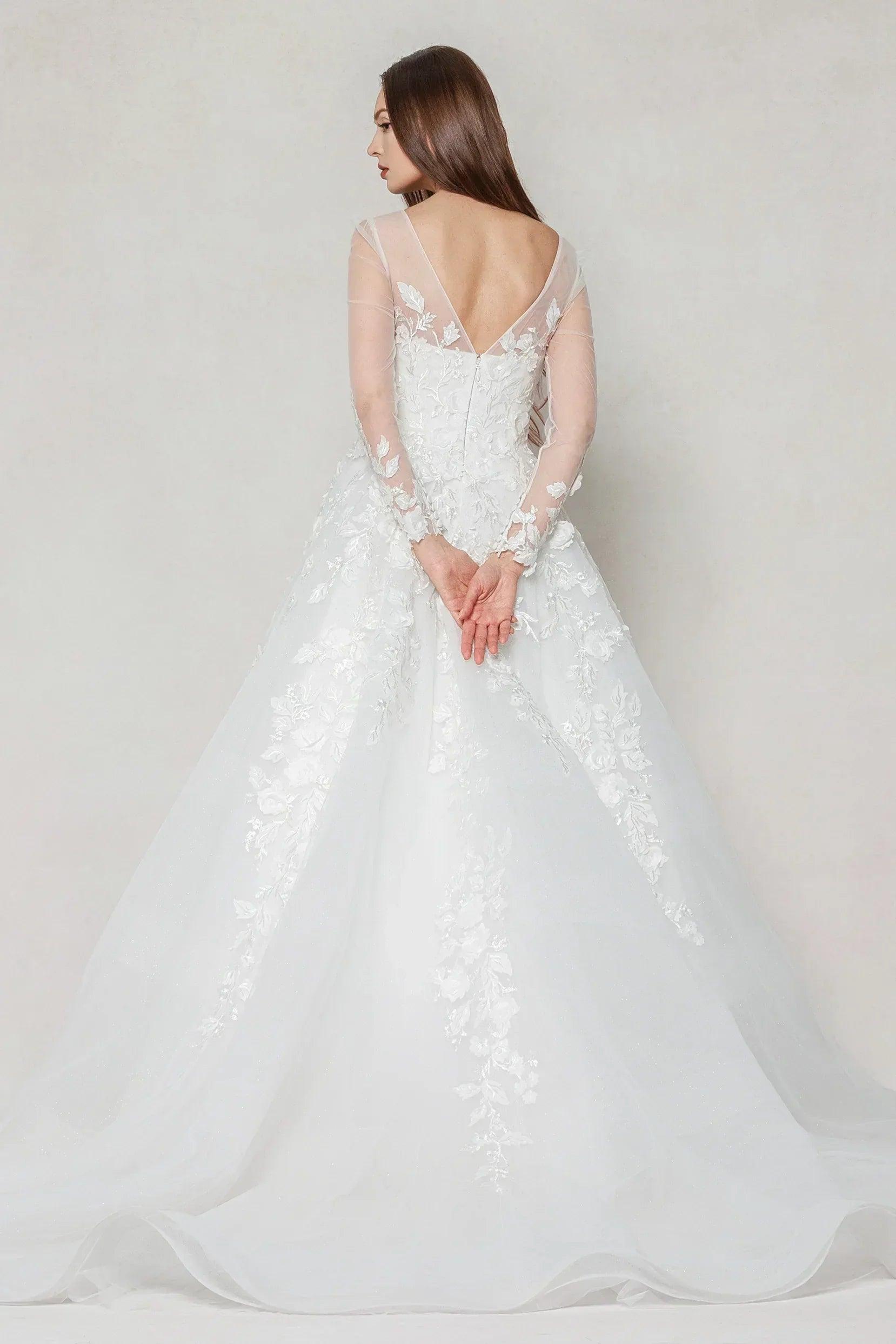 A-Line Chapel Train Tulle Wedding Dress CW3598