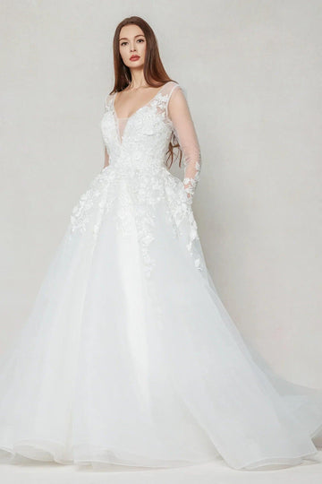 A-Line Chapel Train Tulle Wedding Dress CW3598
