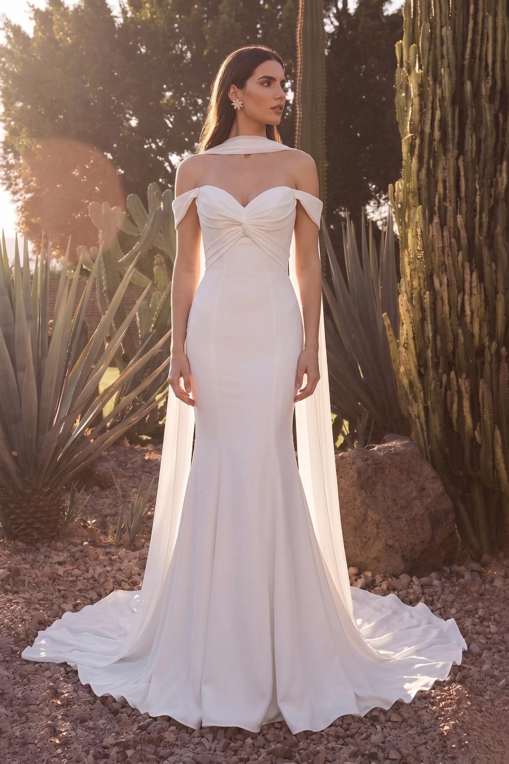 Trumpet-Mermaid Court Train Stretch Satin Wedding Dress CW3600