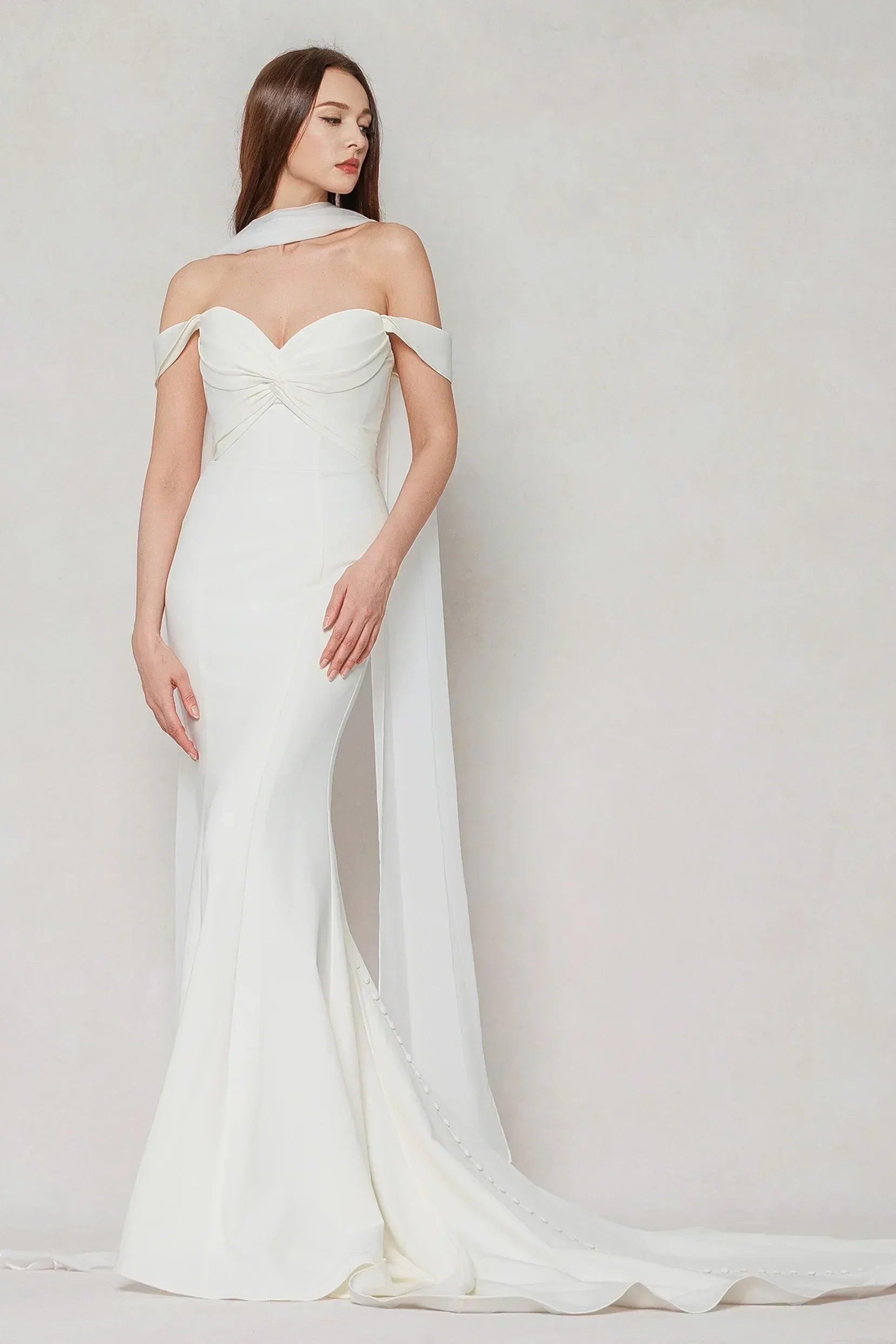 Trumpet-Mermaid Court Train Stretch Satin Wedding Dress CW3600