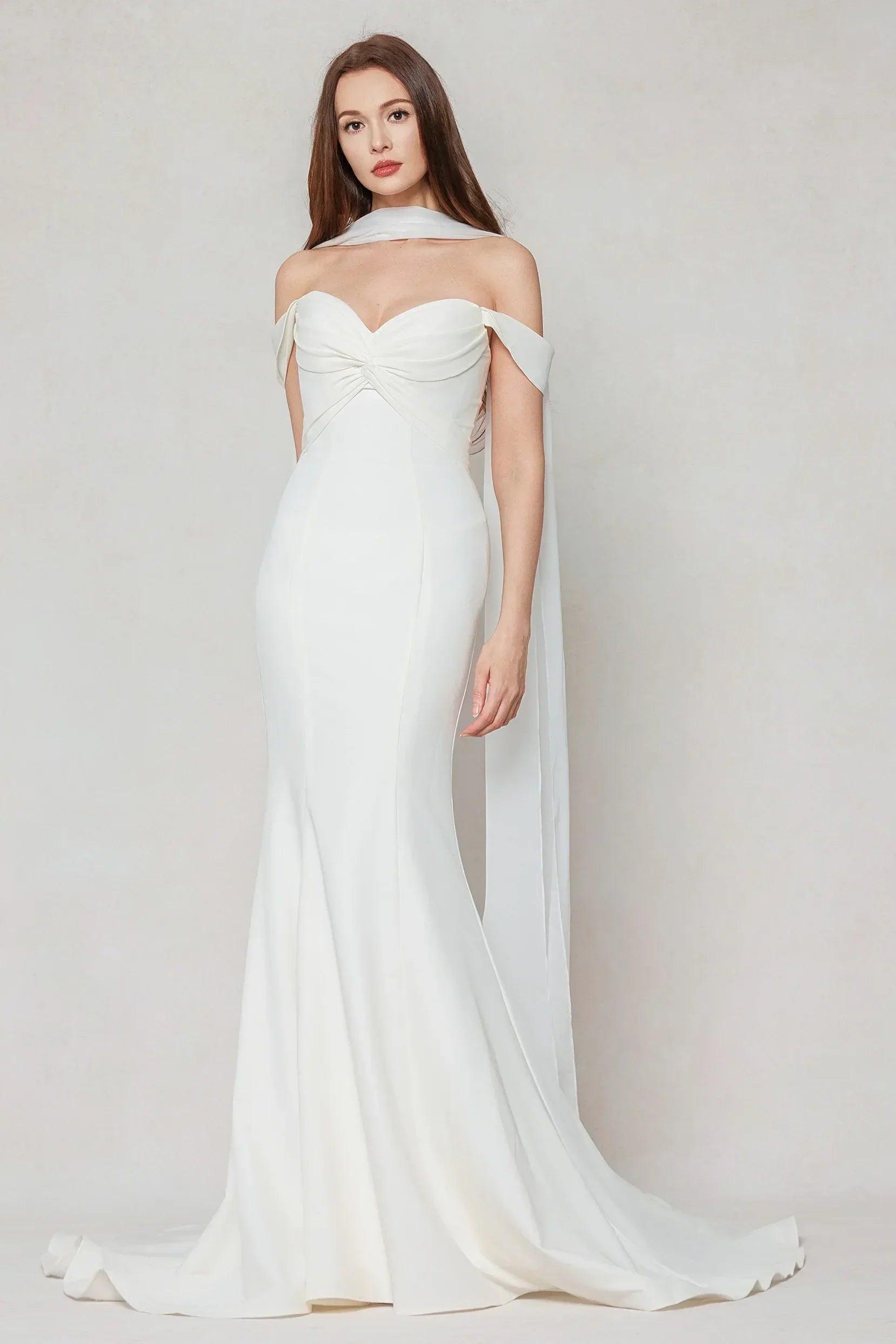 Trumpet-Mermaid Court Train Stretch Satin Wedding Dress CW3600