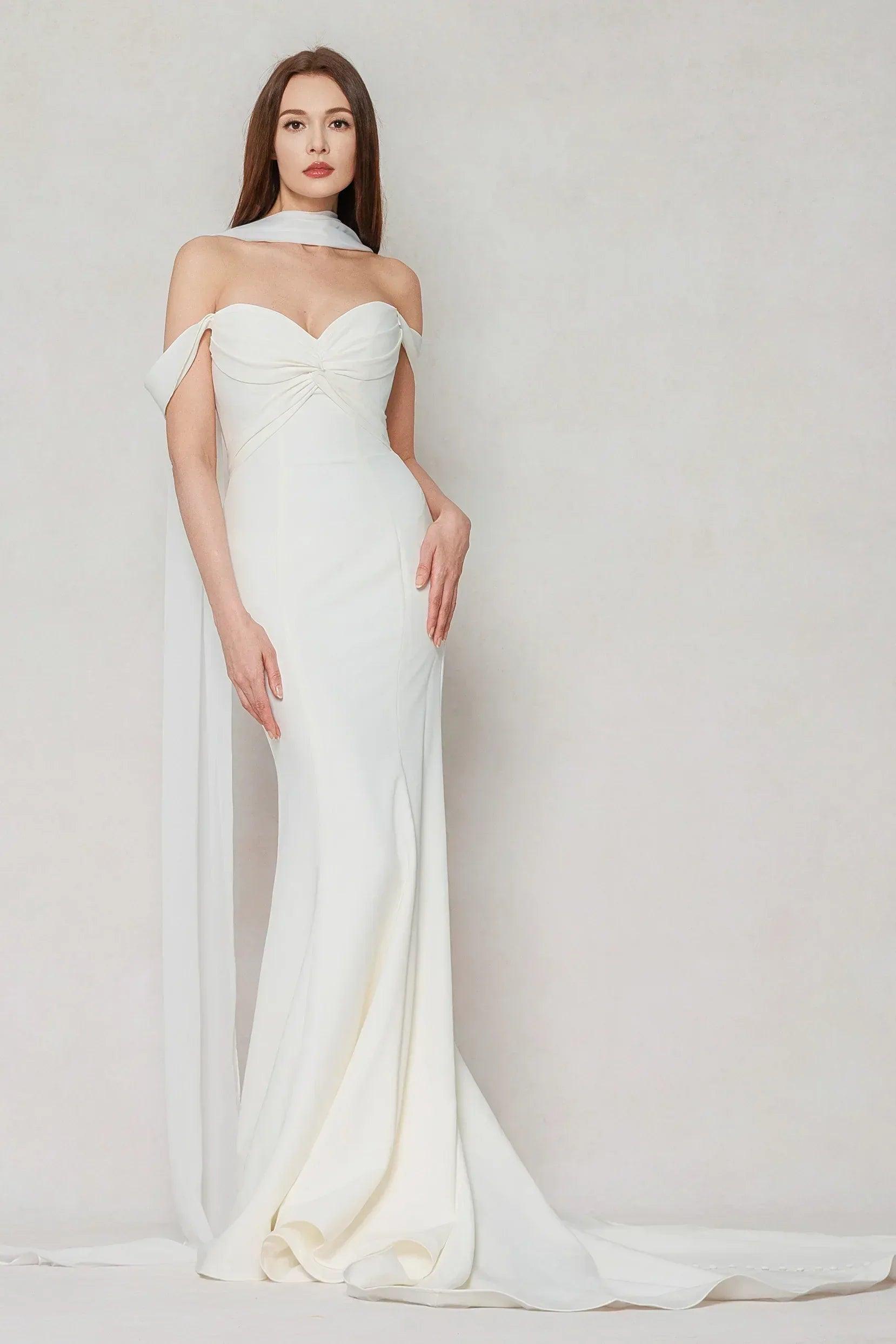 Trumpet-Mermaid Court Train Stretch Satin Wedding Dress CW3600