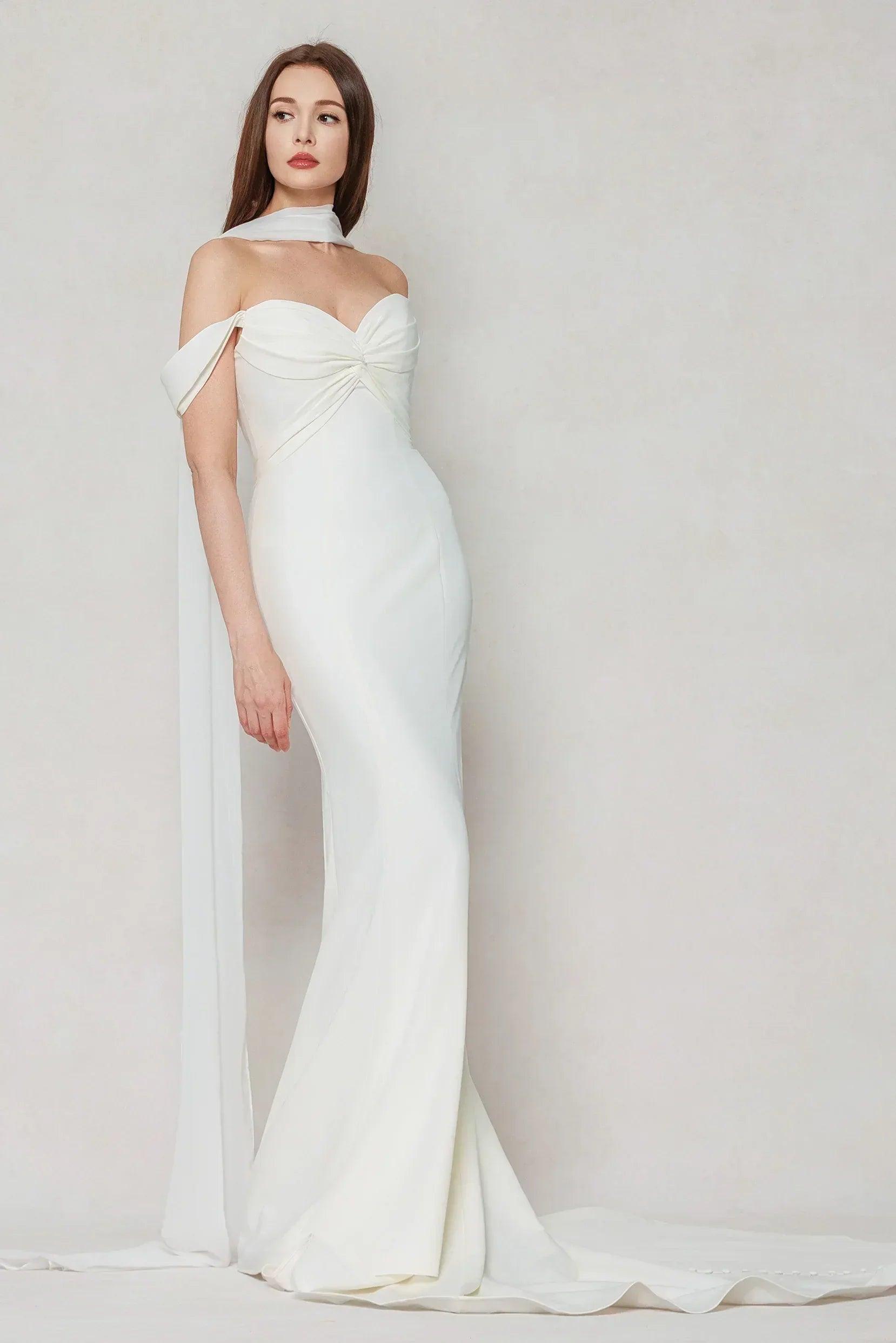 Trumpet-Mermaid Court Train Stretch Satin Wedding Dress CW3600