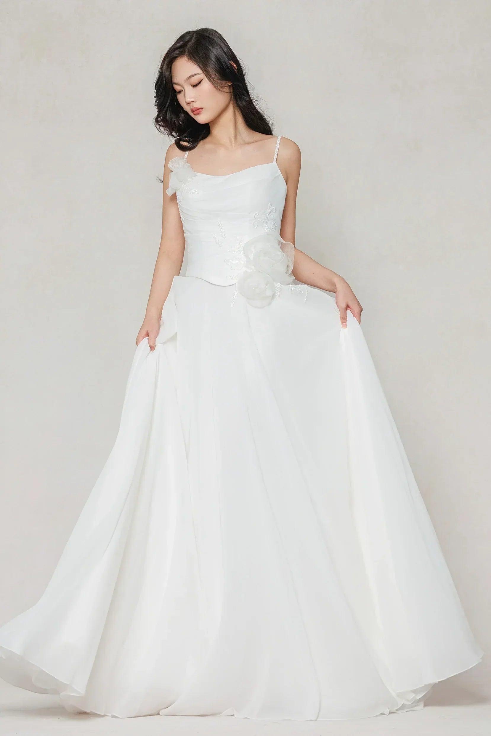 A-Line Court Train Chiffon Wedding Dress CW3601
