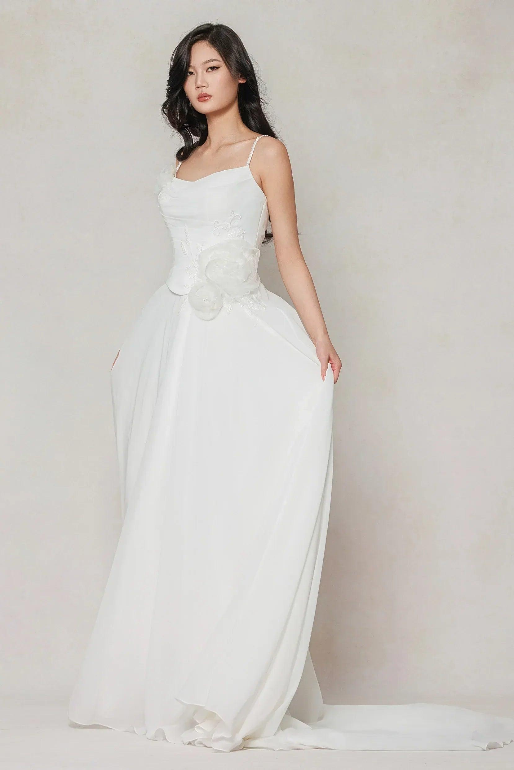 A-Line Court Train Chiffon Wedding Dress CW3601