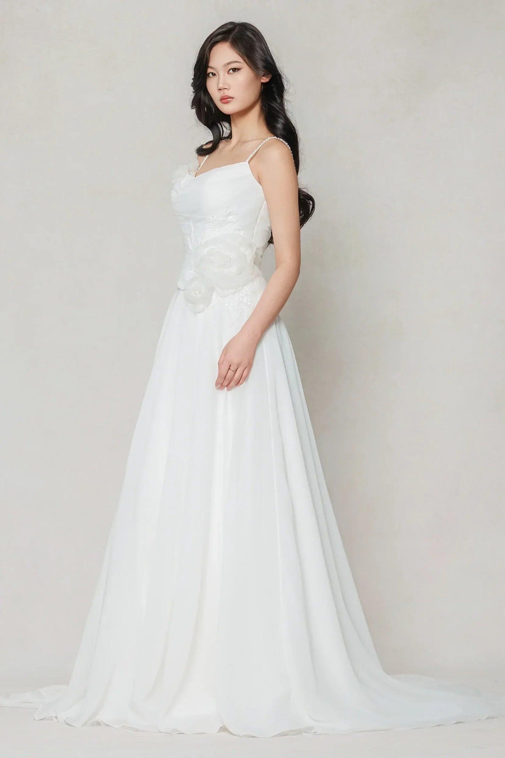 A-Line Court Train Chiffon Wedding Dress CW3601
