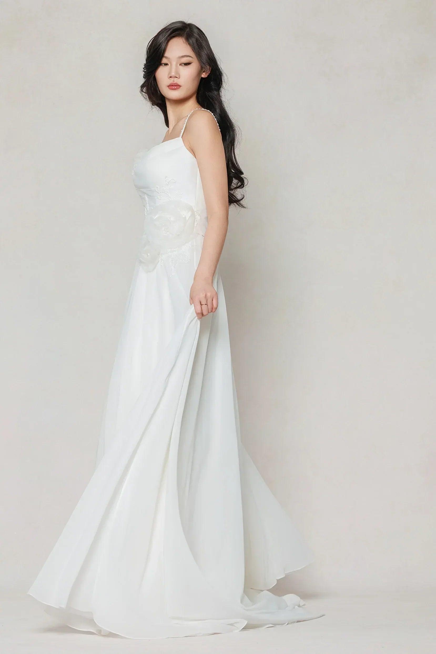 A-Line Court Train Chiffon Wedding Dress CW3601