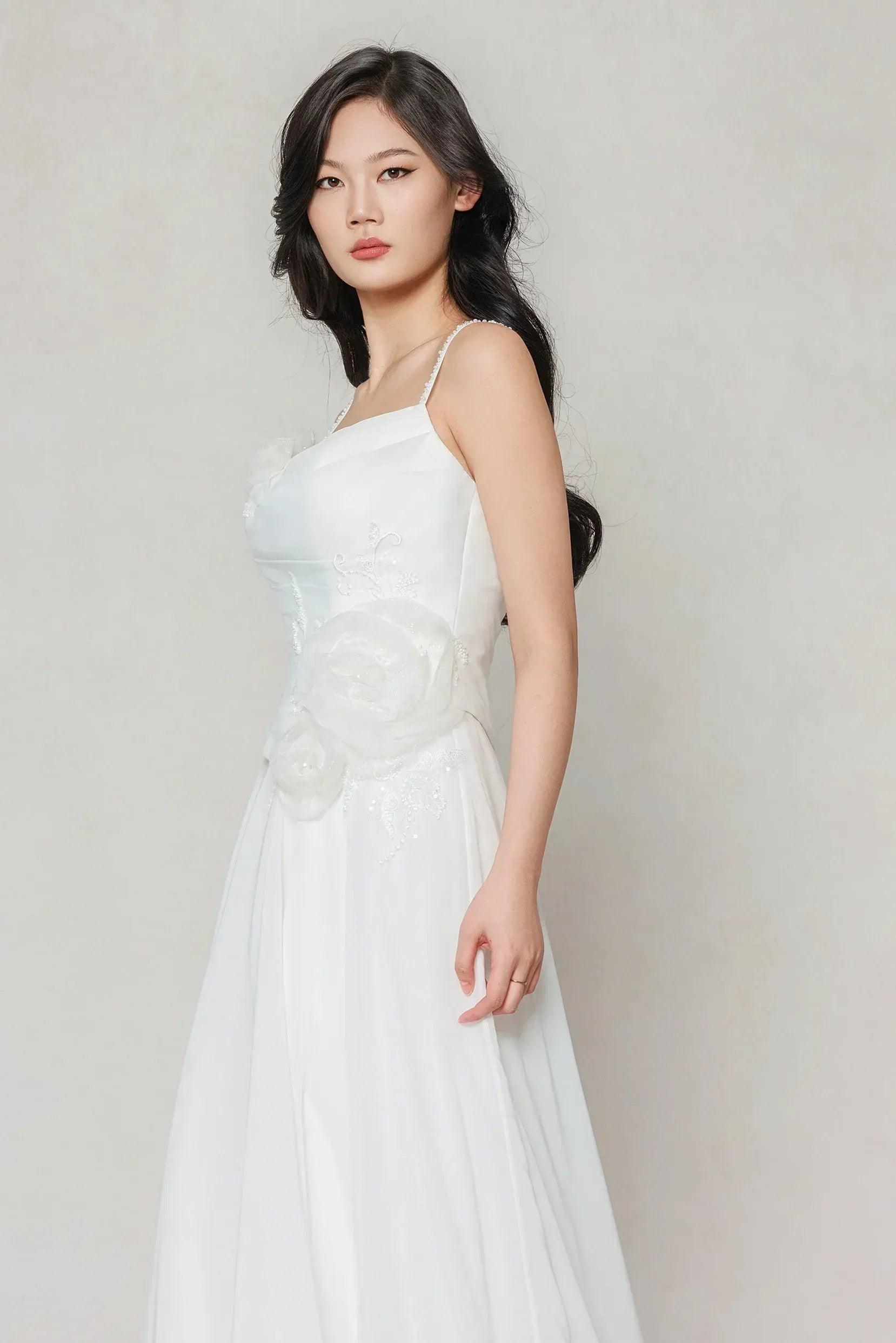 A-Line Court Train Chiffon Wedding Dress CW3601