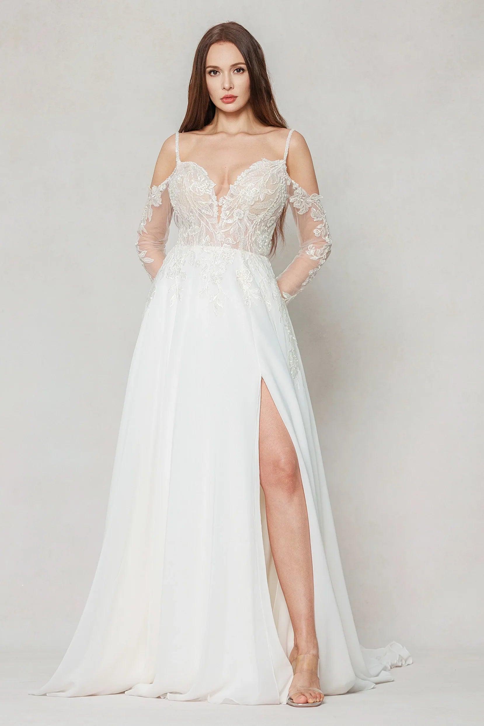 A-Line Court Train Lace Chiffon Wedding Dress CW3602