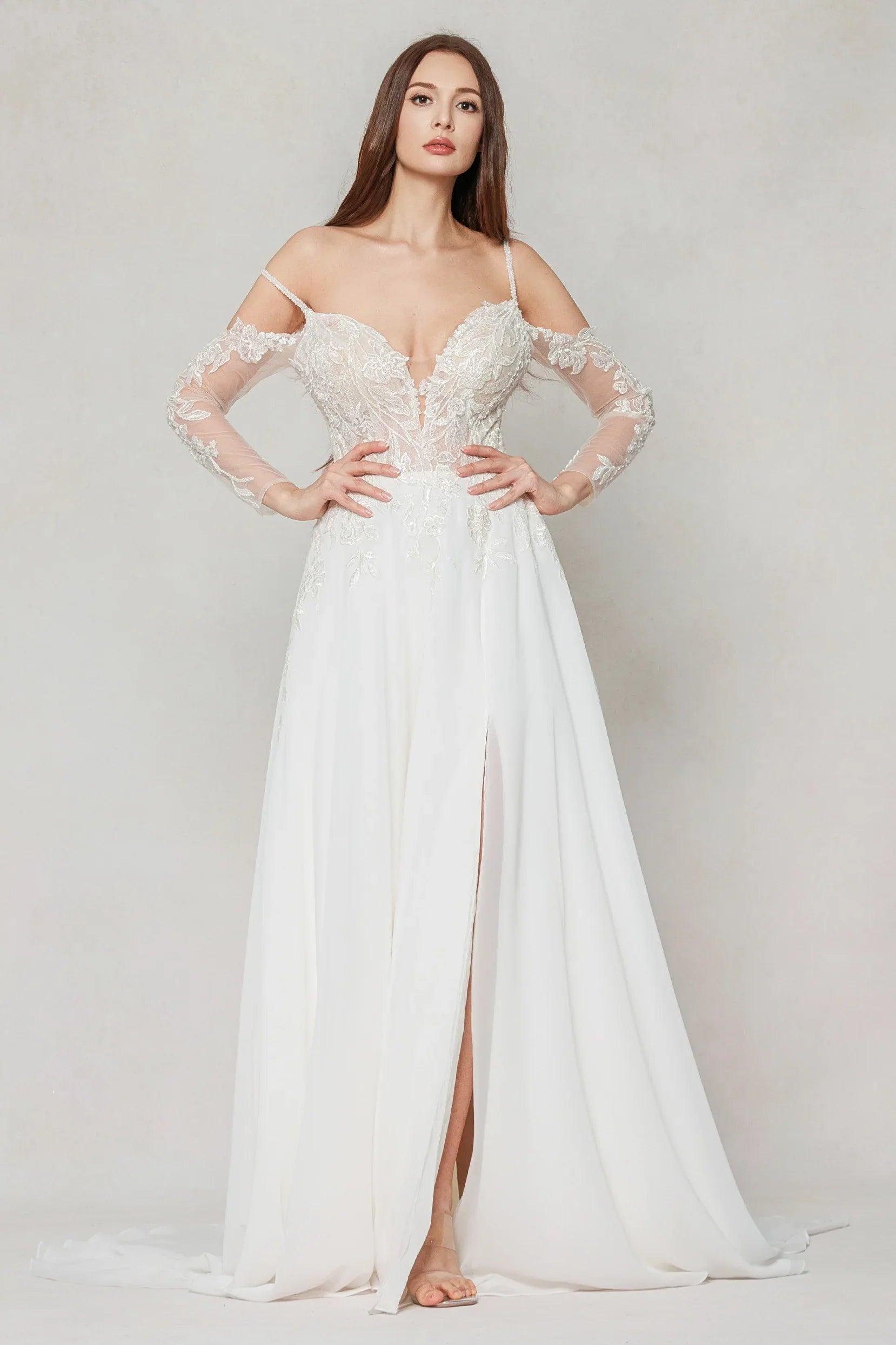 A-Line Court Train Lace Chiffon Wedding Dress CW3602