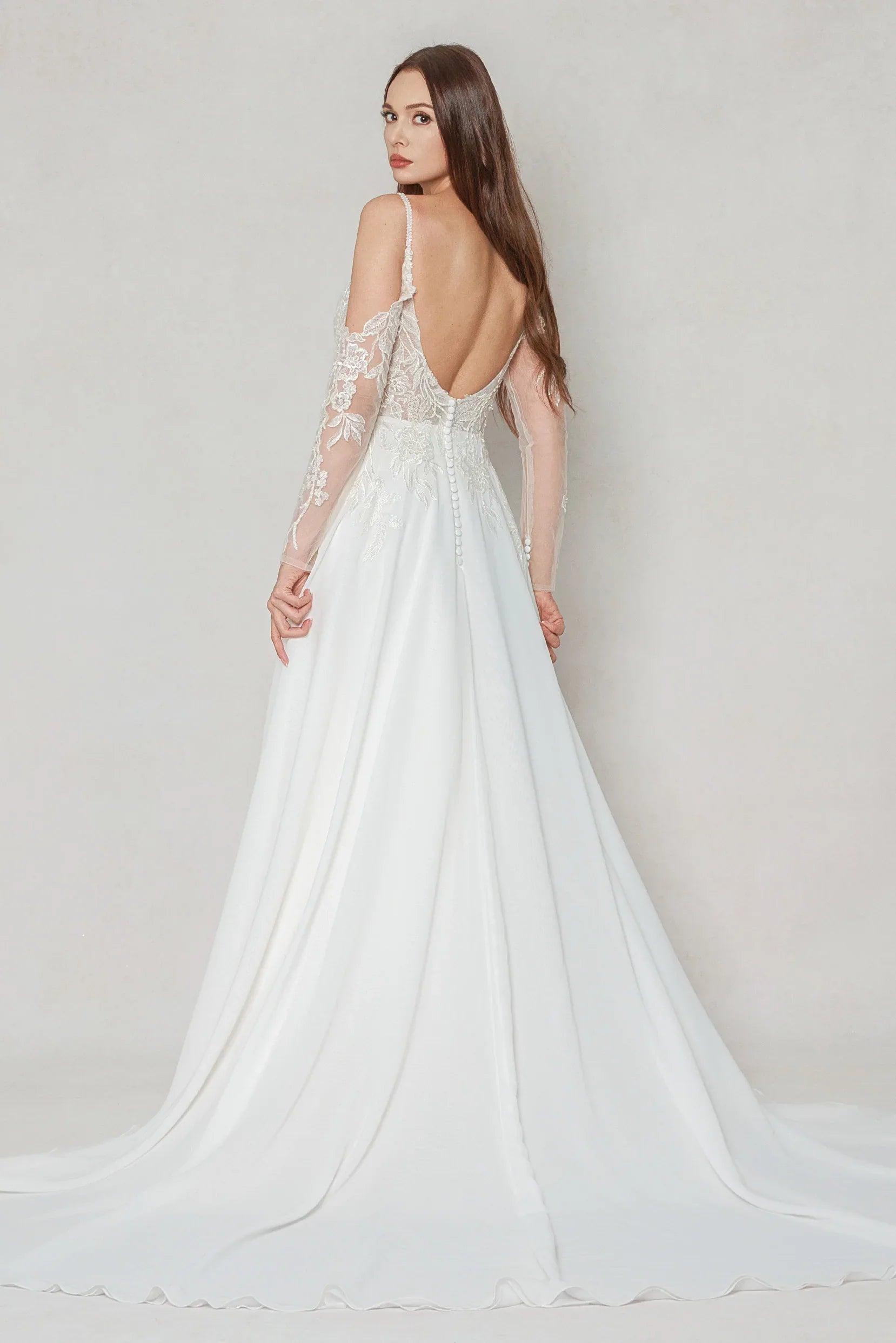 A-Line Court Train Lace Chiffon Wedding Dress CW3602