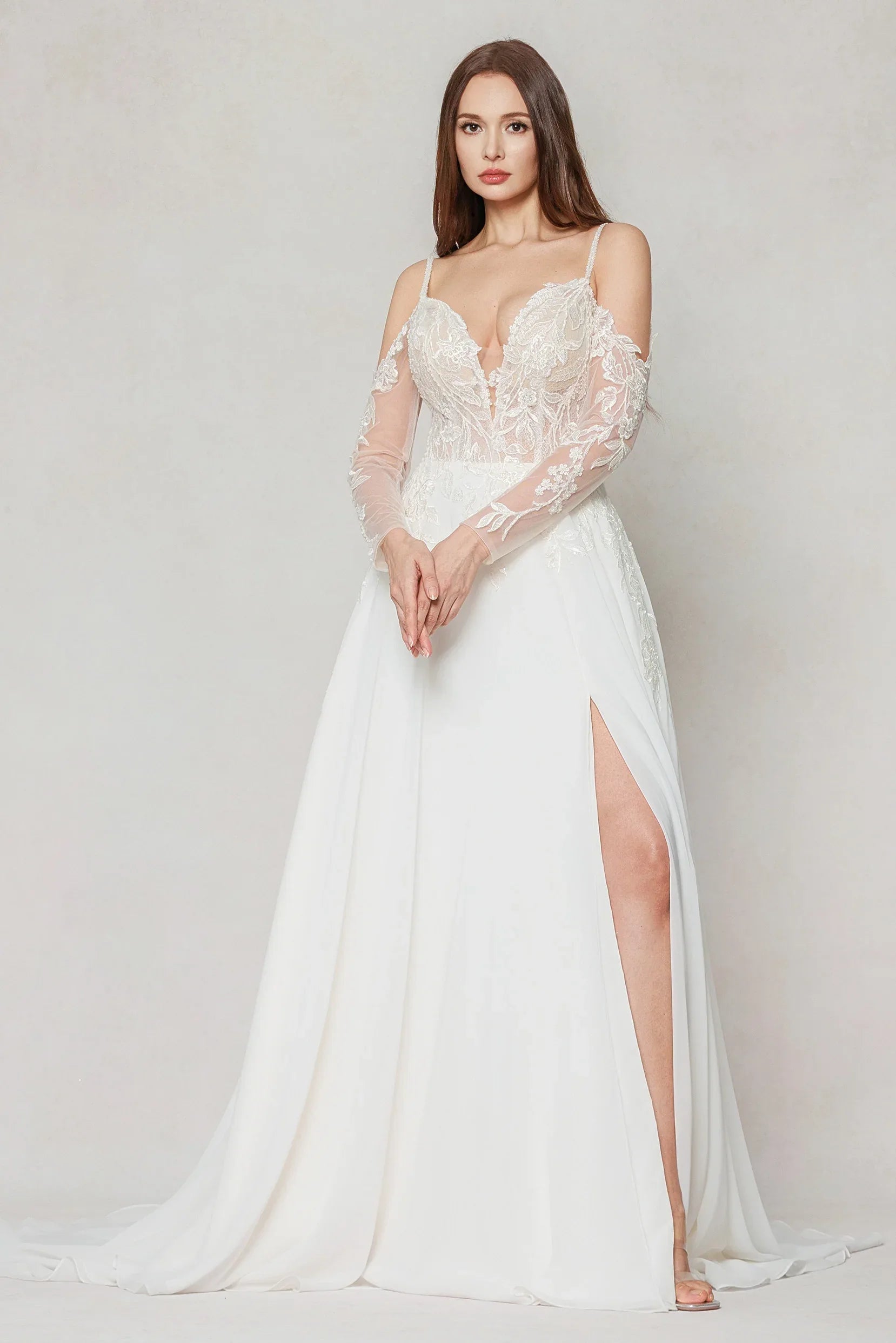 A-Line Court Train Lace Chiffon Wedding Dress CW3602