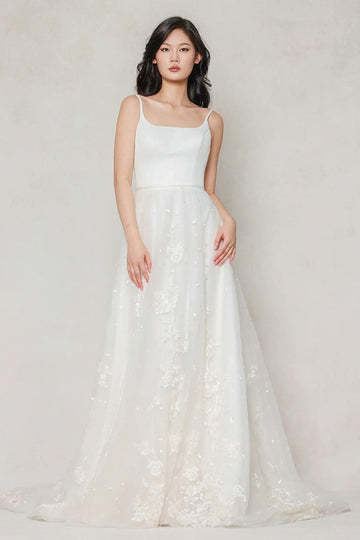 A-Line Court Train Stretch Satin Tulle Wedding Dress CW3603