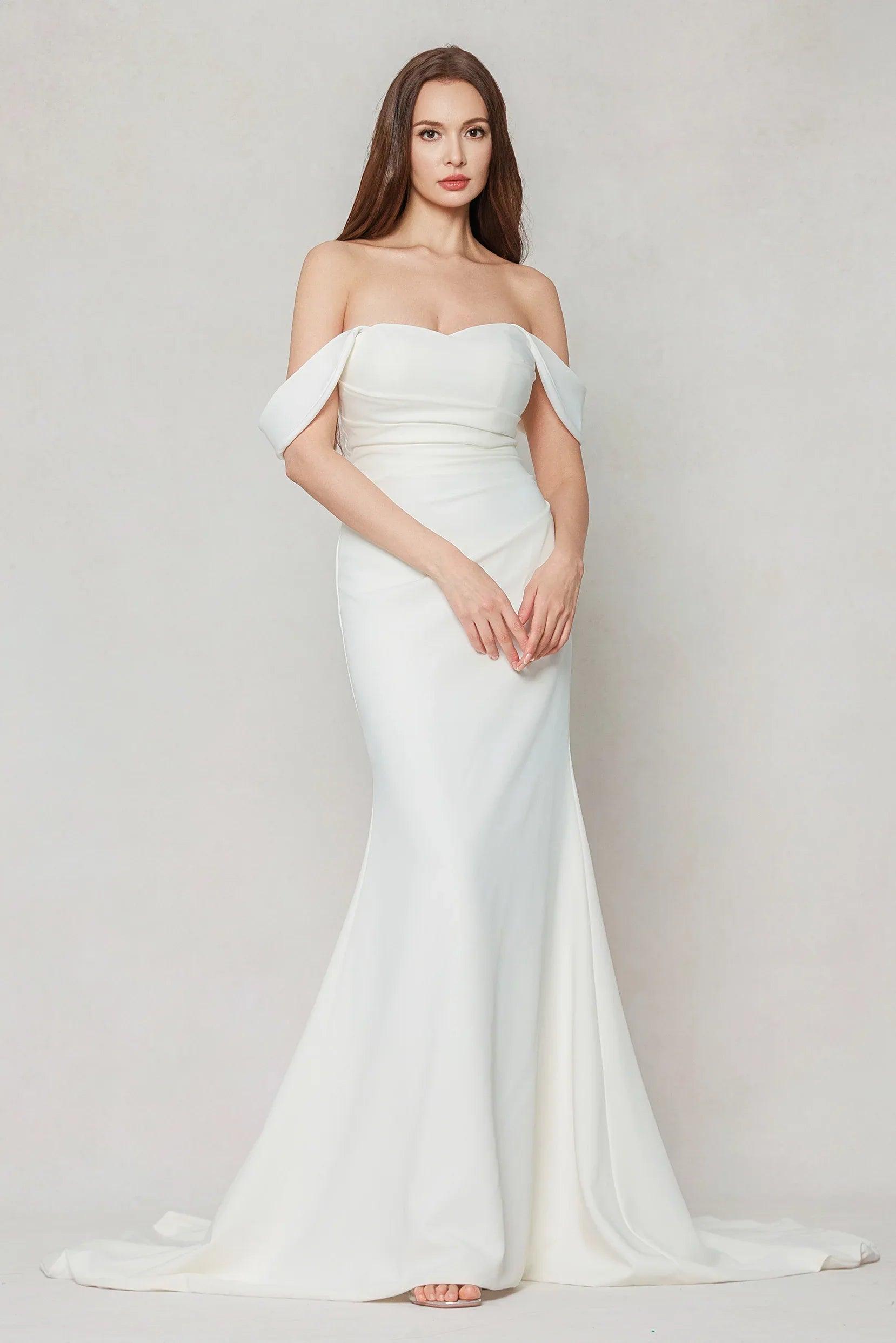 Trumpet-Mermaid Court Train Stretch Satin Wedding Dress CW3604