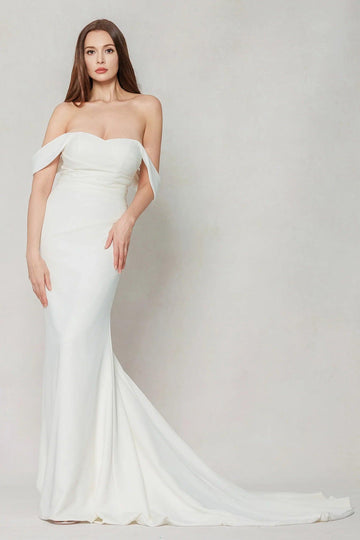 Trumpet-Mermaid Court Train Stretch Satin Wedding Dress CW3604