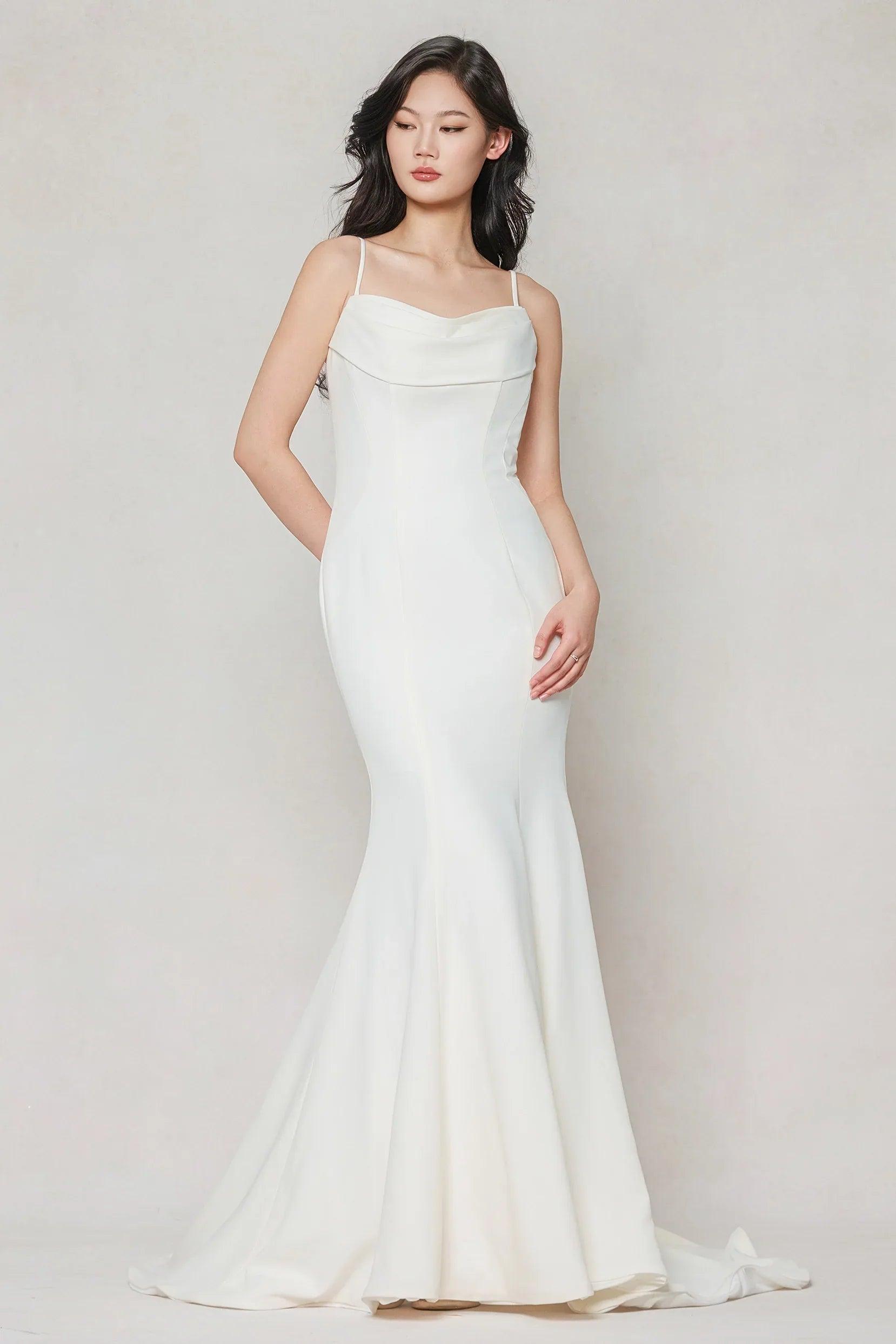 Trumpet-Mermaid Sweep-Brush Train Stretch Satin Wedding Dress CW3605