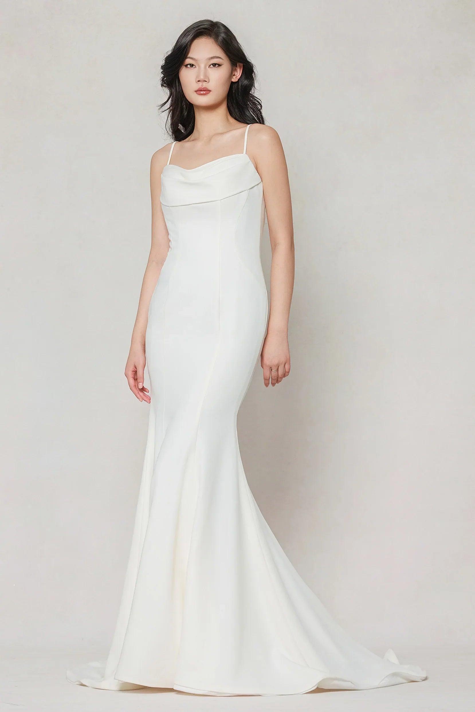Trumpet-Mermaid Sweep-Brush Train Stretch Satin Wedding Dress CW3605