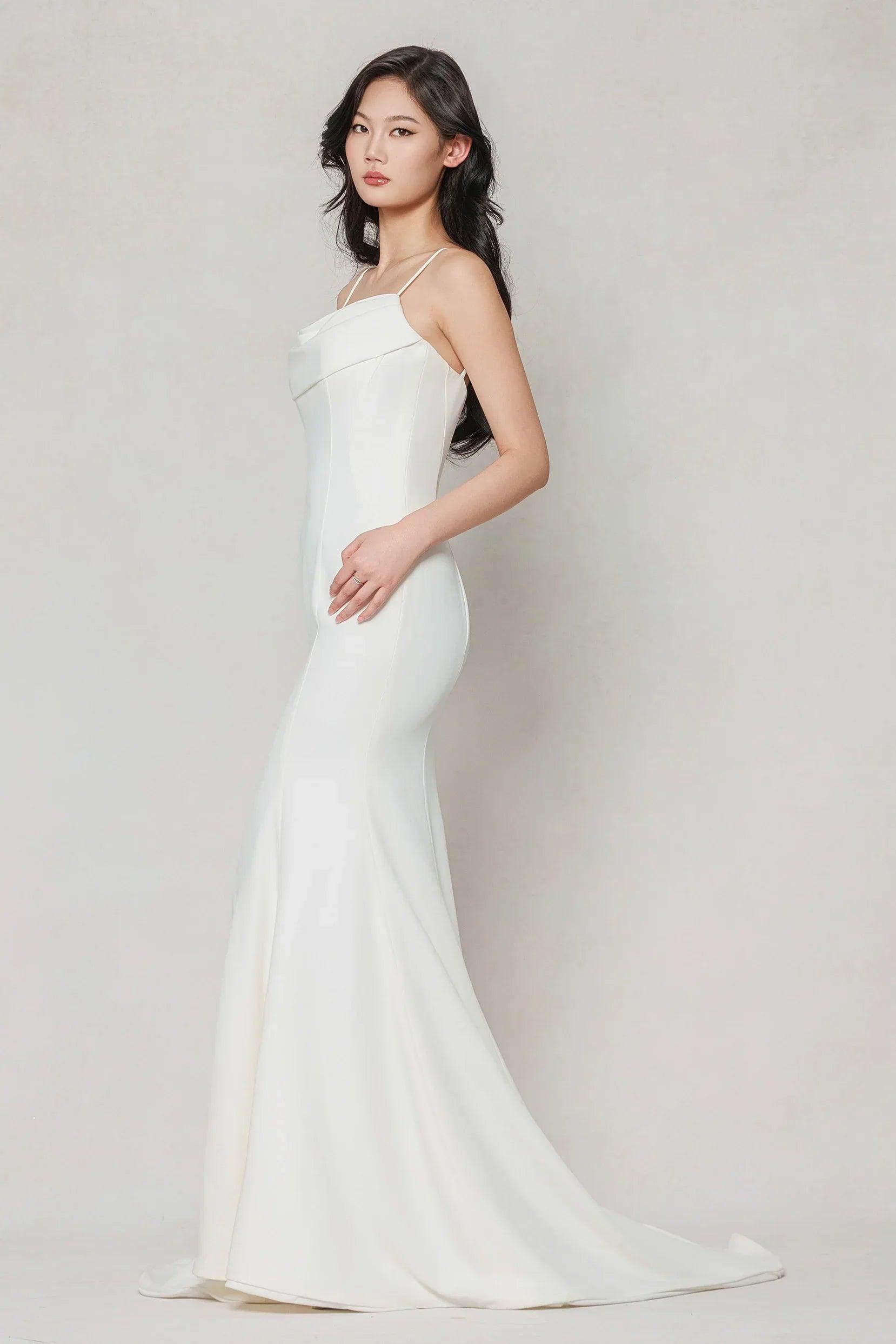 Trumpet-Mermaid Sweep-Brush Train Stretch Satin Wedding Dress CW3605