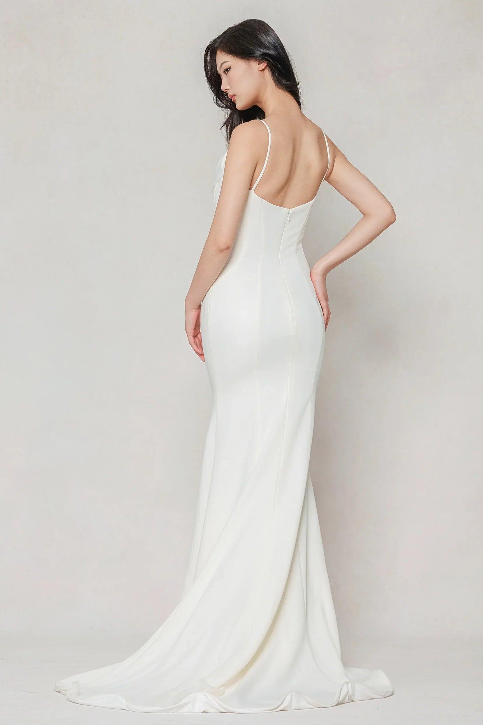 Trumpet-Mermaid Sweep-Brush Train Stretch Satin Wedding Dress CW3605