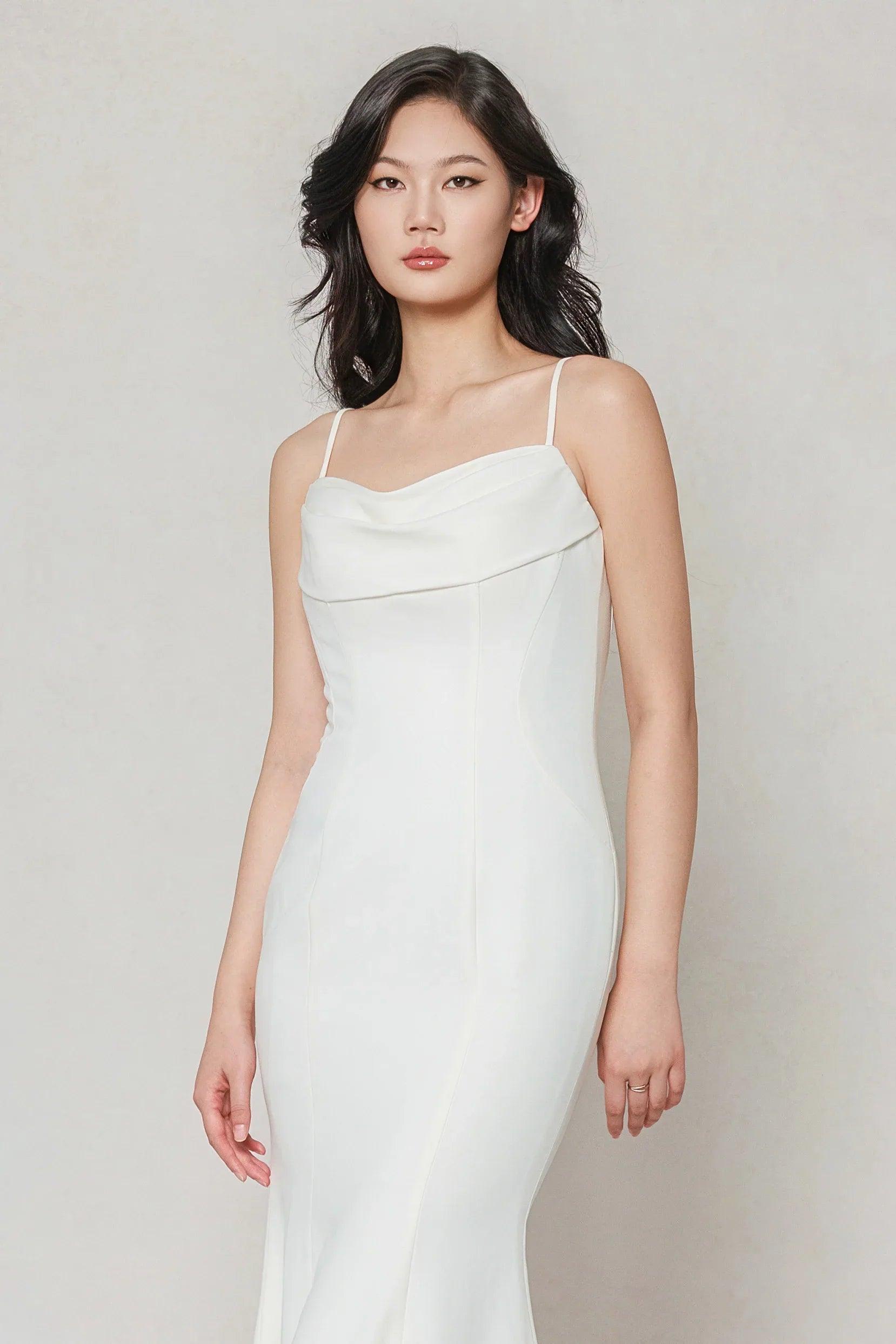 Trumpet-Mermaid Sweep-Brush Train Stretch Satin Wedding Dress CW3605