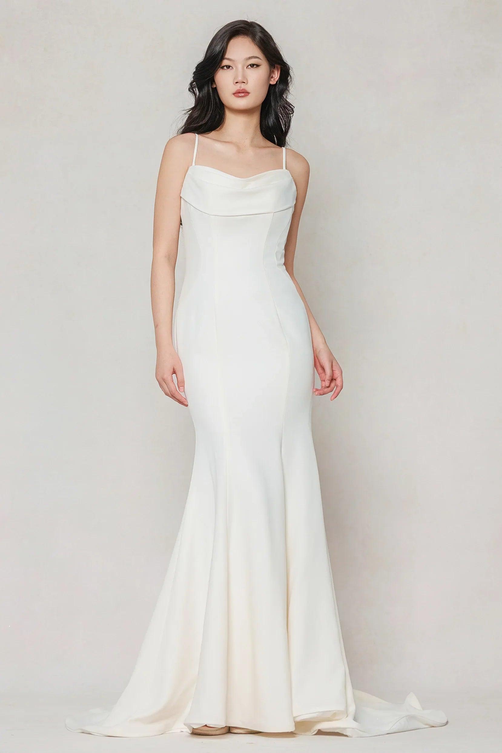 Trumpet-Mermaid Sweep-Brush Train Stretch Satin Wedding Dress CW3605