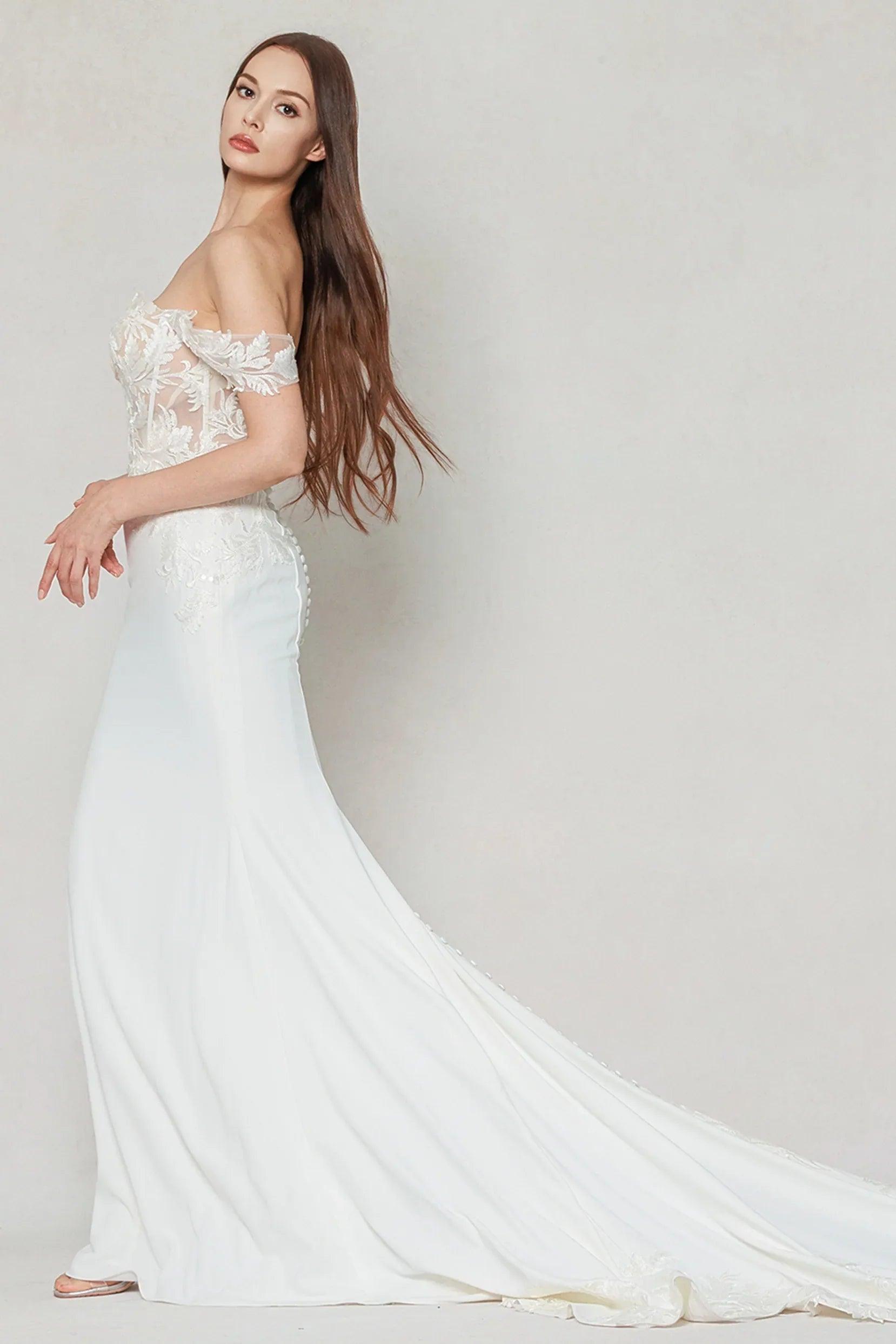 Trumpet-Mermaid Chapel Train Stretch Satin Wedding Dress CW3606