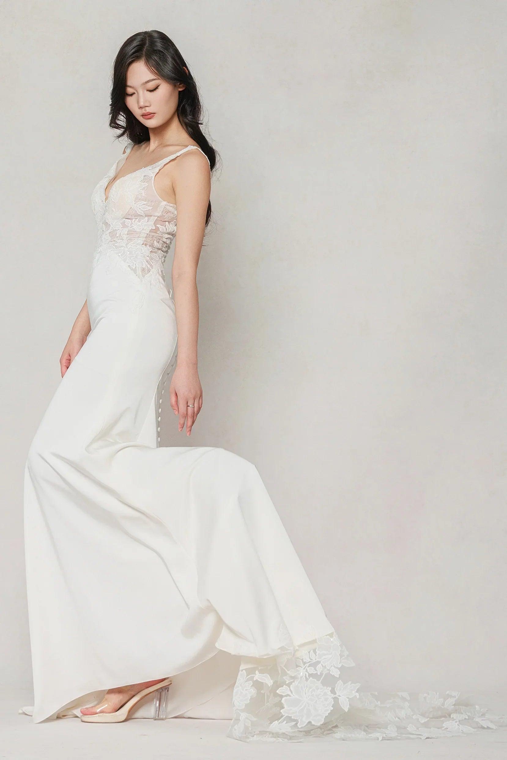 Trumpet-Mermaid Chapel Train Stretch Satin Wedding Dress CW3607