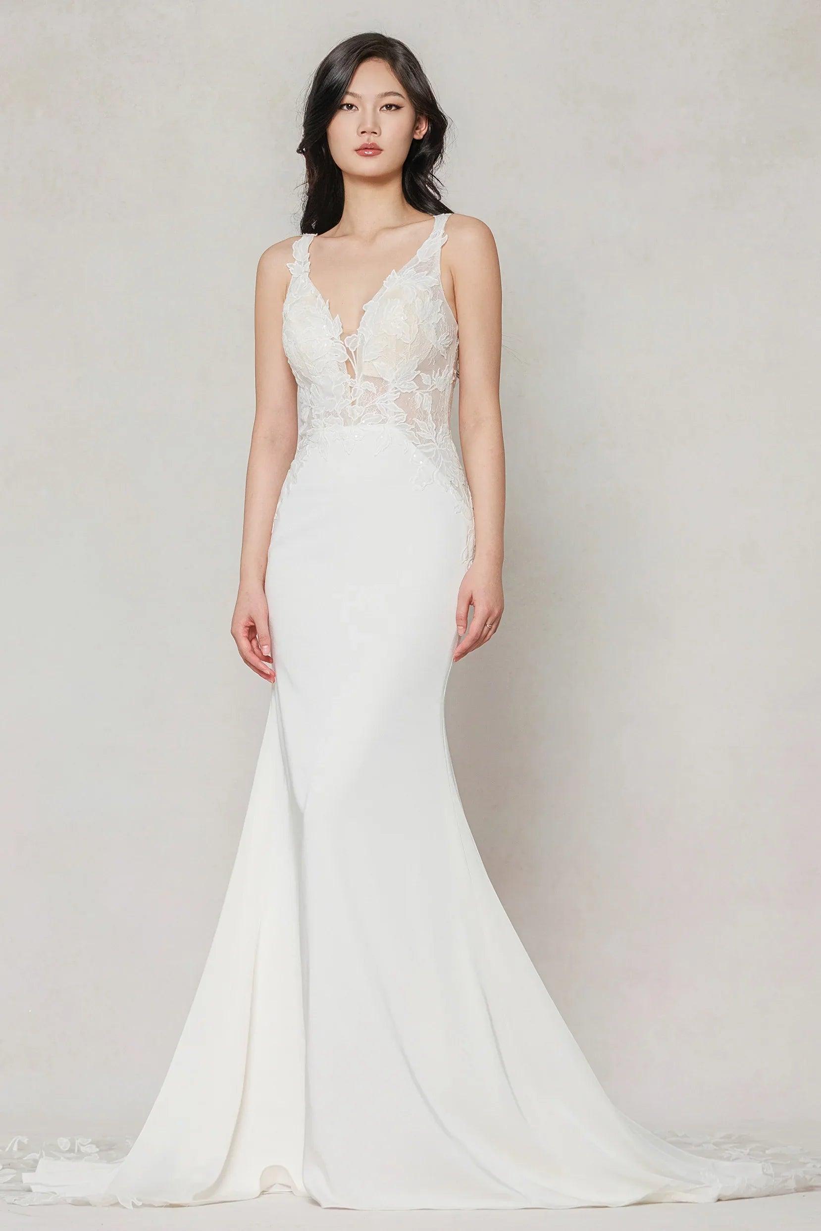Trumpet-Mermaid Chapel Train Stretch Satin Wedding Dress CW3607