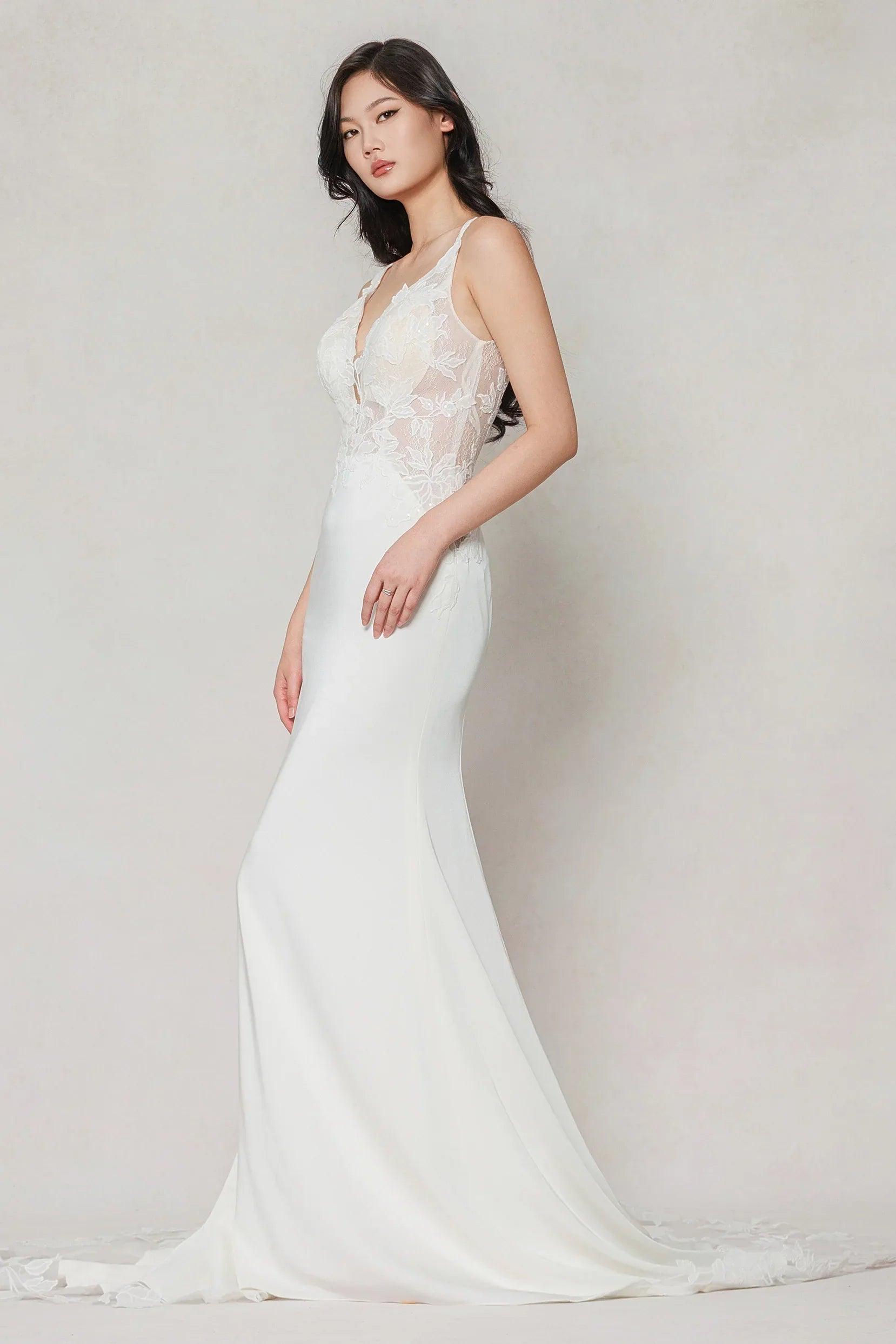 Trumpet-Mermaid Chapel Train Stretch Satin Wedding Dress CW3607