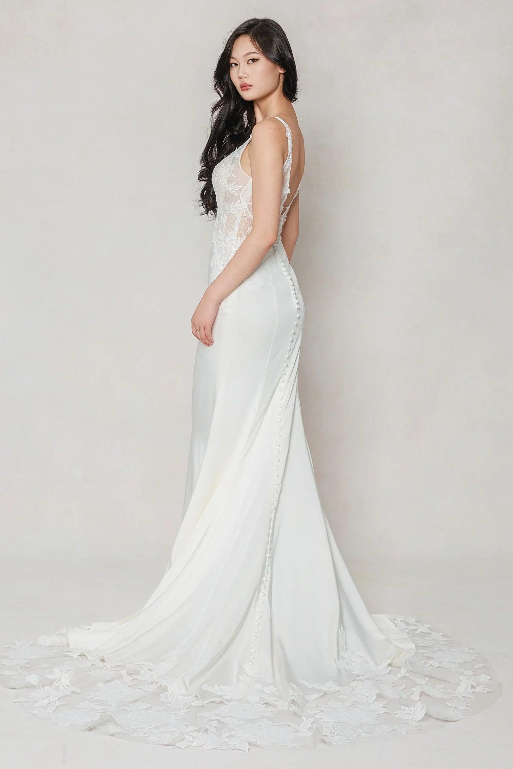 Trumpet-Mermaid Chapel Train Stretch Satin Wedding Dress CW3607