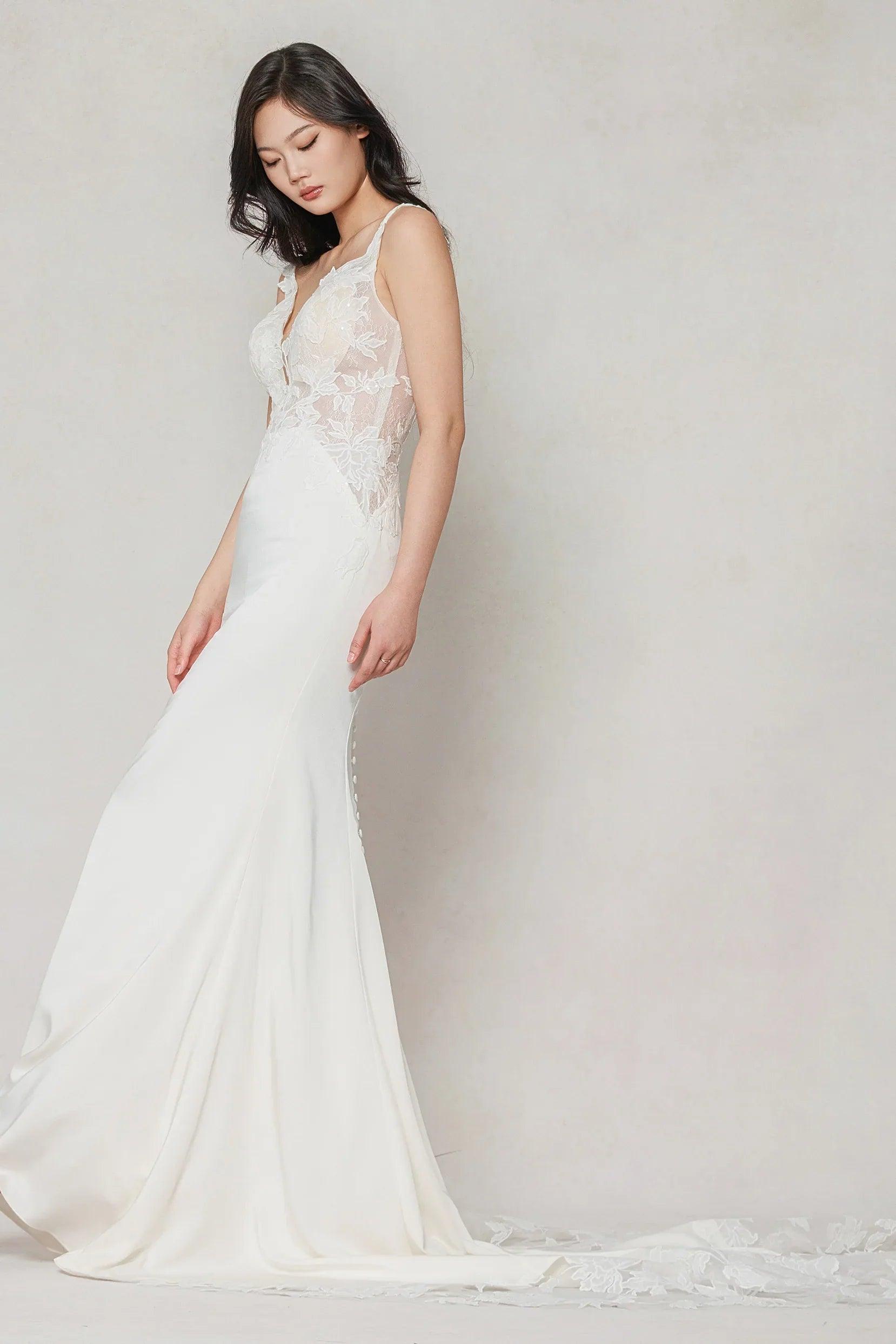 Trumpet-Mermaid Chapel Train Stretch Satin Wedding Dress CW3607