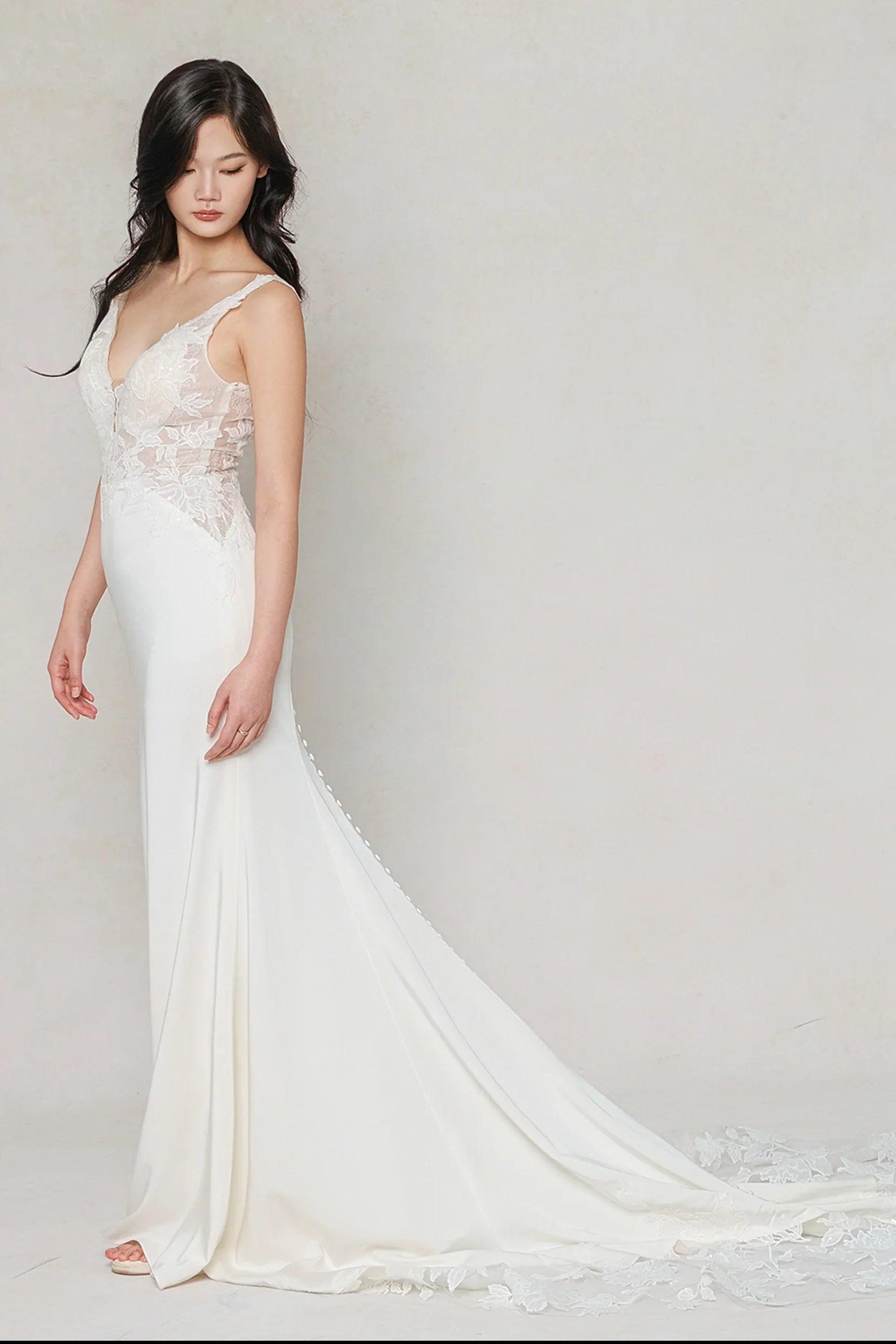 Trumpet-Mermaid Chapel Train Stretch Satin Wedding Dress CW3607