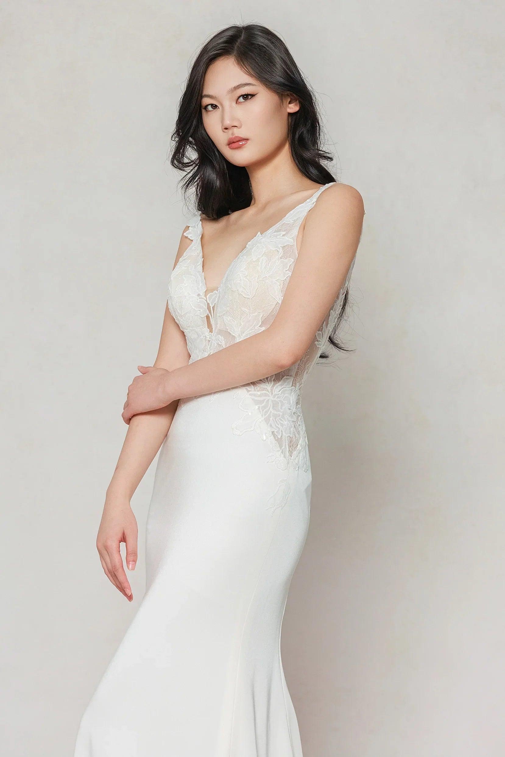 Trumpet-Mermaid Chapel Train Stretch Satin Wedding Dress CW3607