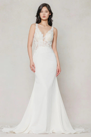 Trumpet-Mermaid Chapel Train Stretch Satin Wedding Dress CW3607