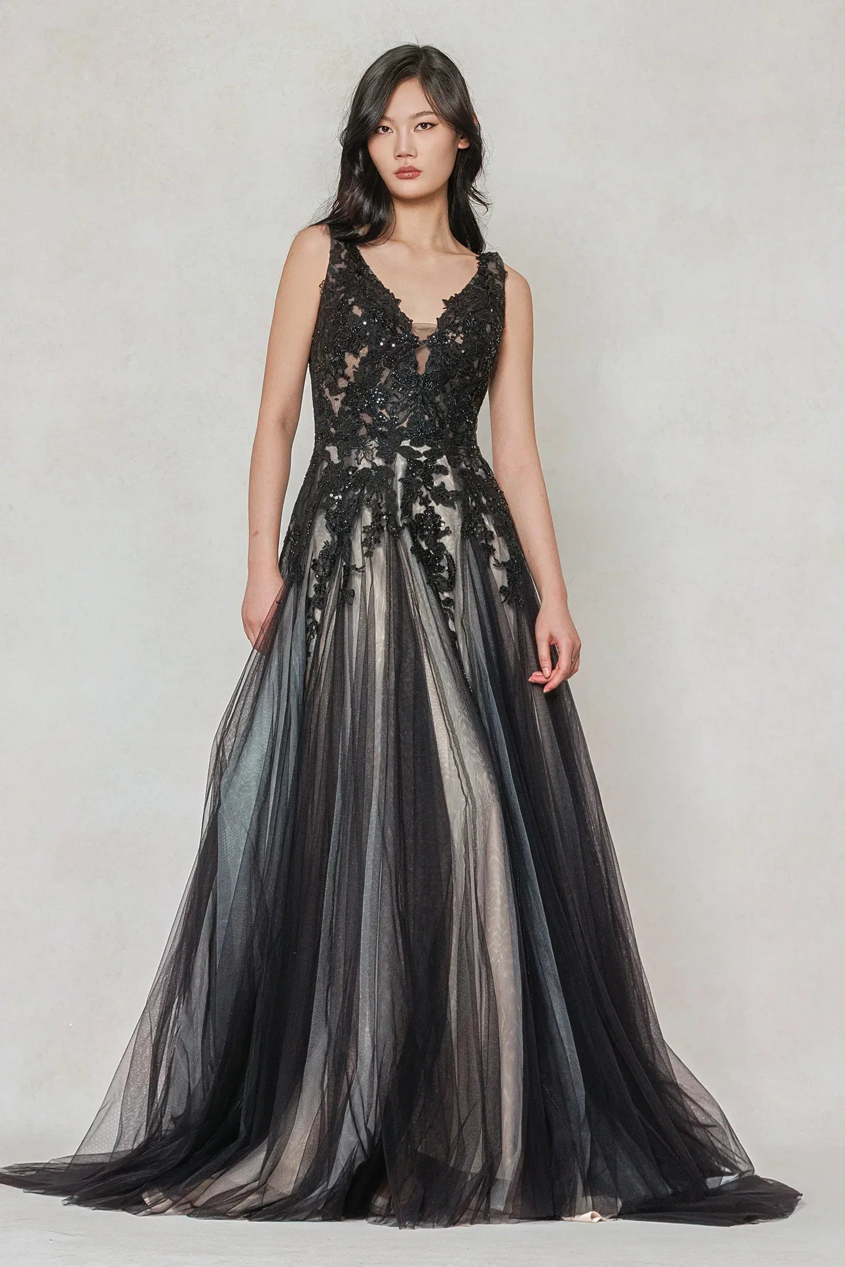 A-Line Sweep-Brush Train Tulle Wedding Dress CW3608