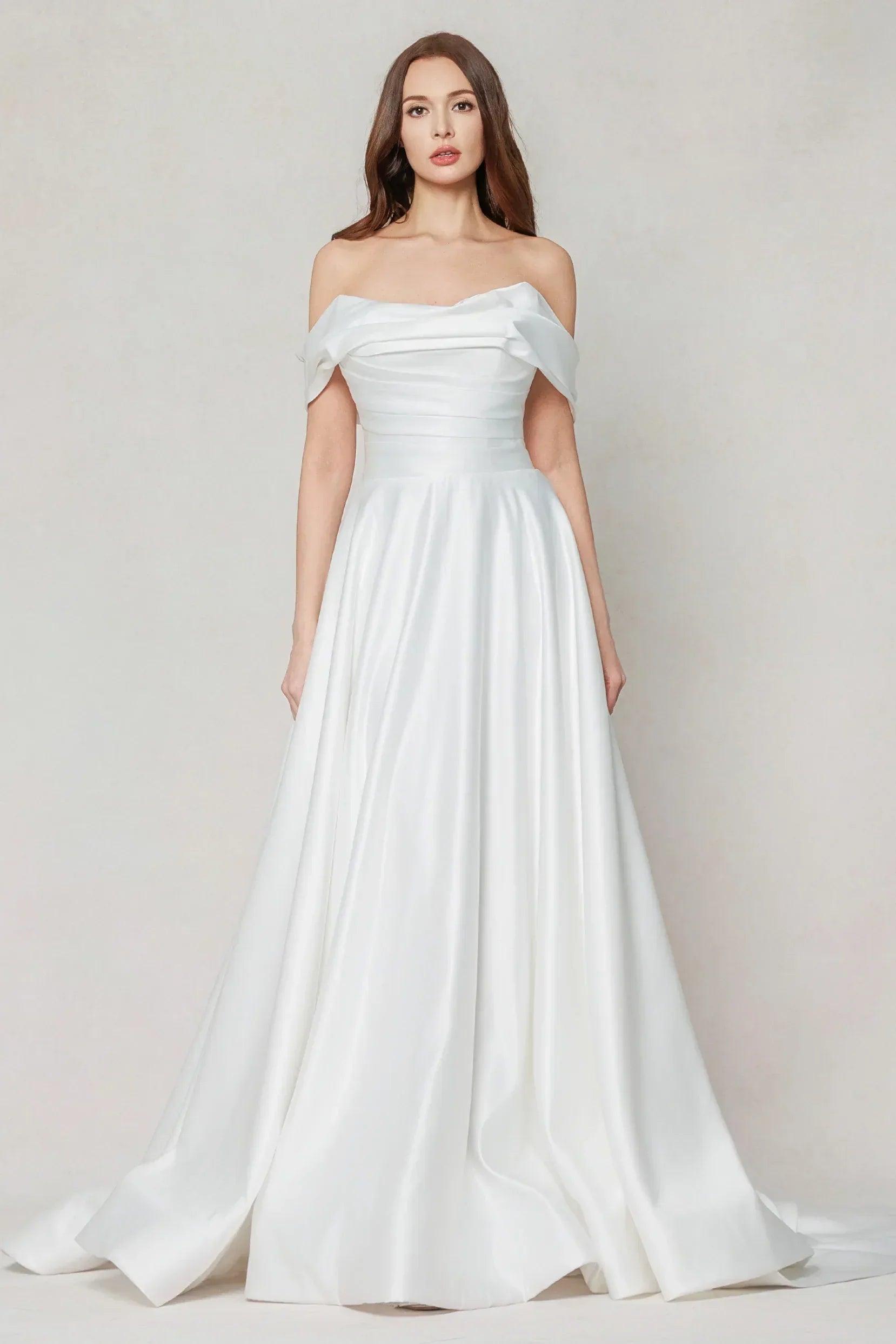 A-Line Court Train Satin Wedding Dress CW3609