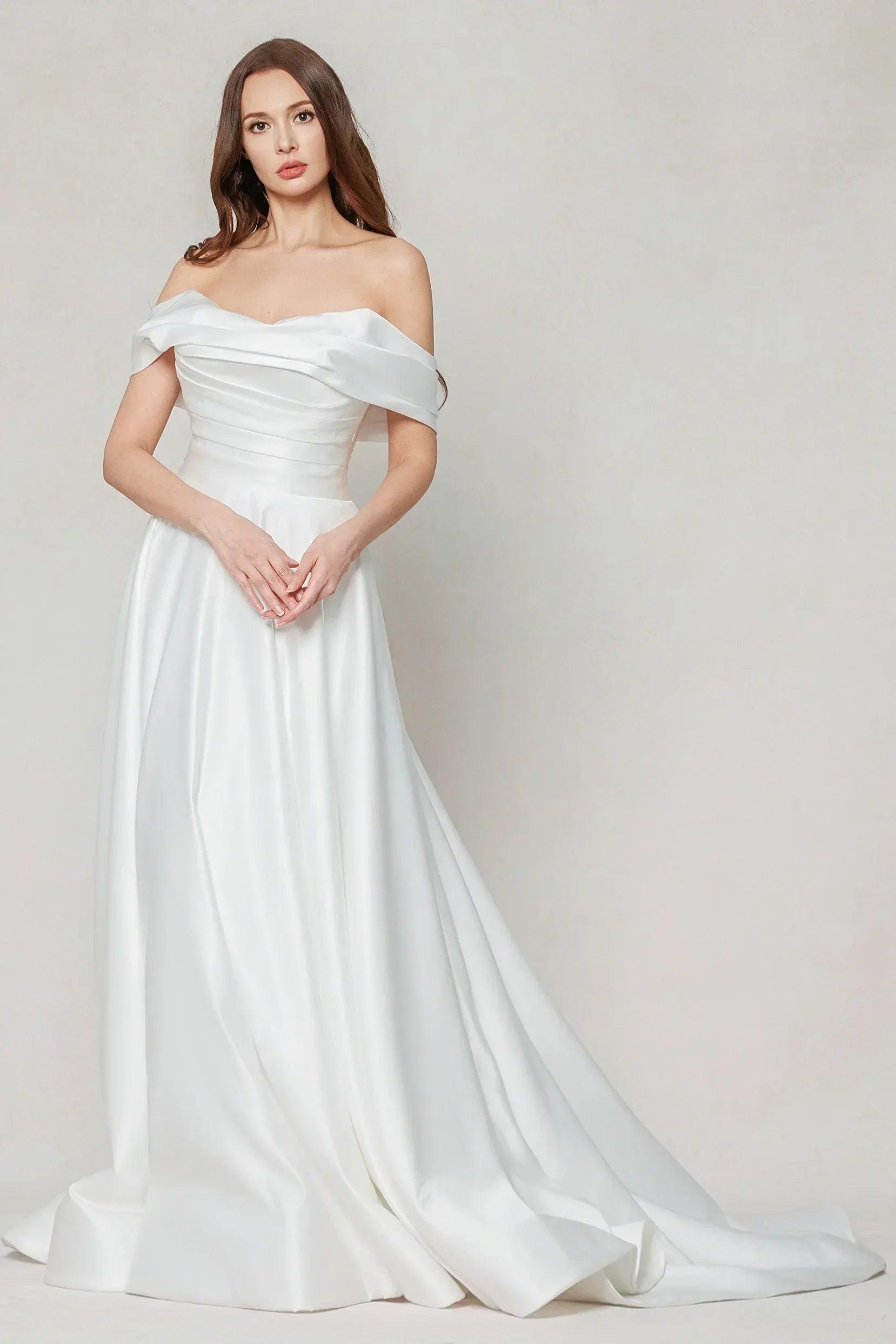 A-Line Court Train Satin Wedding Dress CW3609