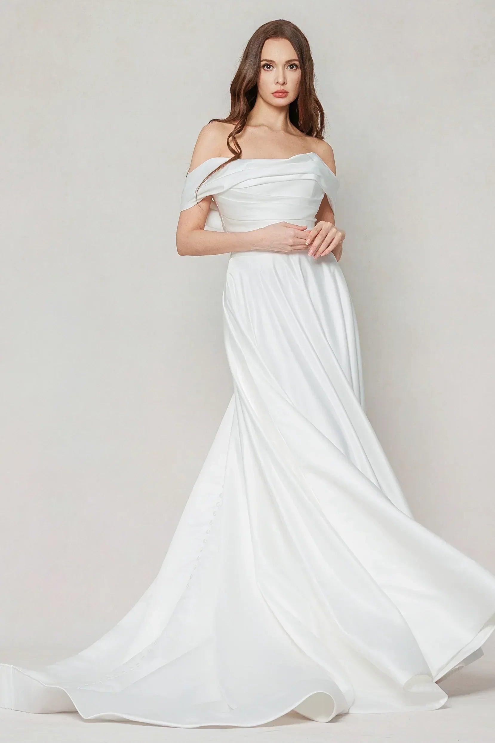 A-Line Court Train Satin Wedding Dress CW3609