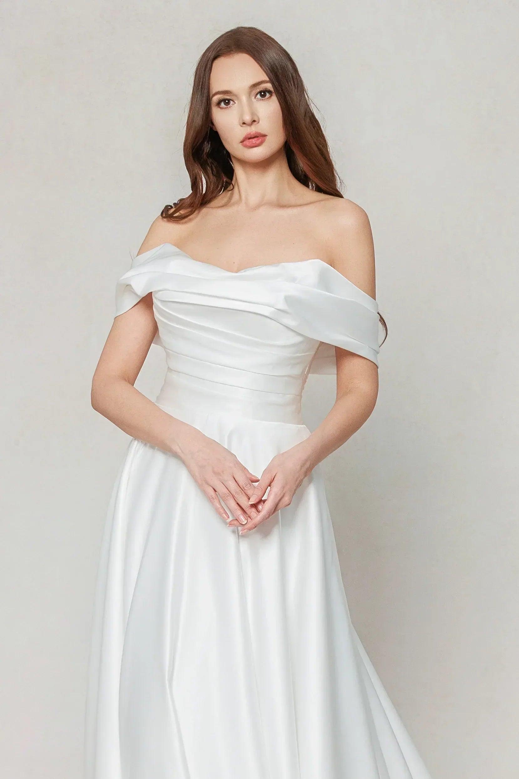 A-Line Court Train Satin Wedding Dress CW3609