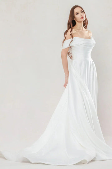 A-Line Court Train Satin Wedding Dress CW3609
